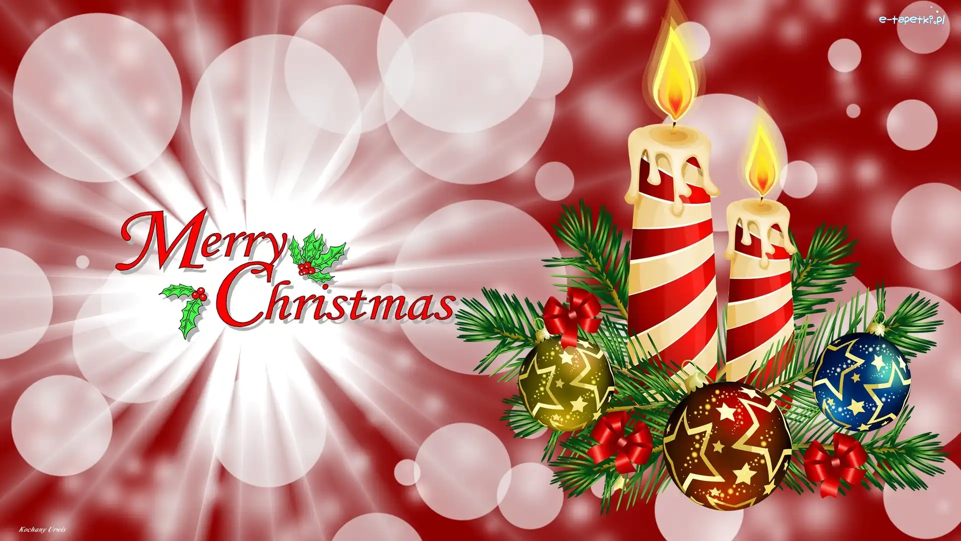 Świece, Napis, Merry Christmas, Bombki, Boże Narodzenie, Kompozycja