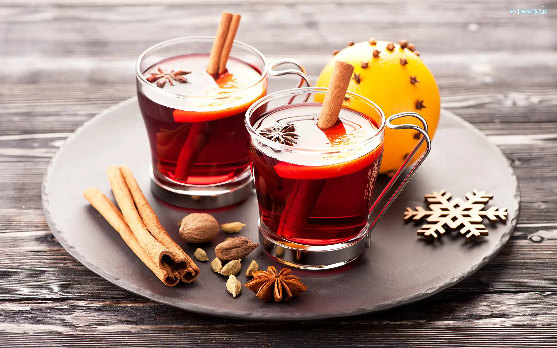 Pomarańcza, Wino grzane, Deski, Taca, Anyż, Gałka muszkatołowa, Goździki, Świąteczne, Cynamon, Gwiazdka