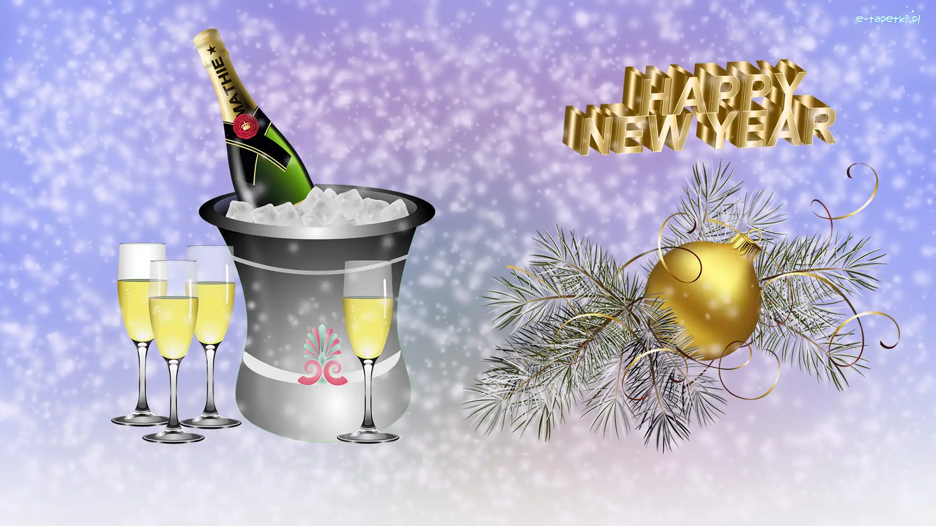 Bombka, Szampan, Kieliszki, Sylwester, Nowy Rok, Happy New Year, Napis