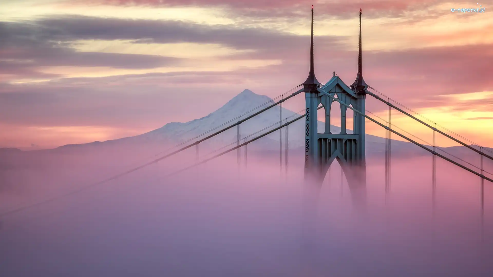 Most St. Johns Bridge, Stan Oregon, Portland, Mgła, Stany Zjednoczone