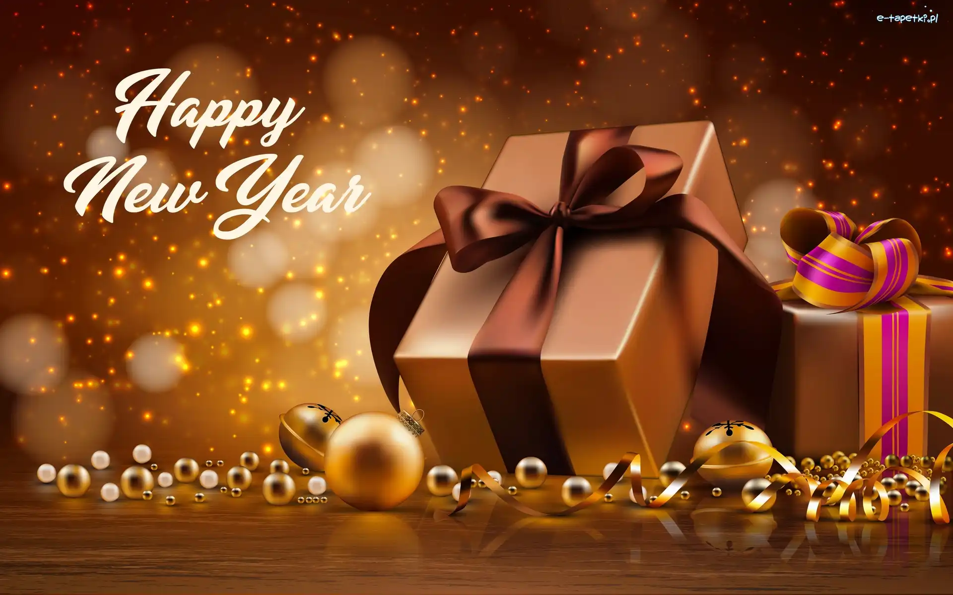 Bombki, Napis, Happy New Year, Prezenty, Życzenia, Nowy Rok