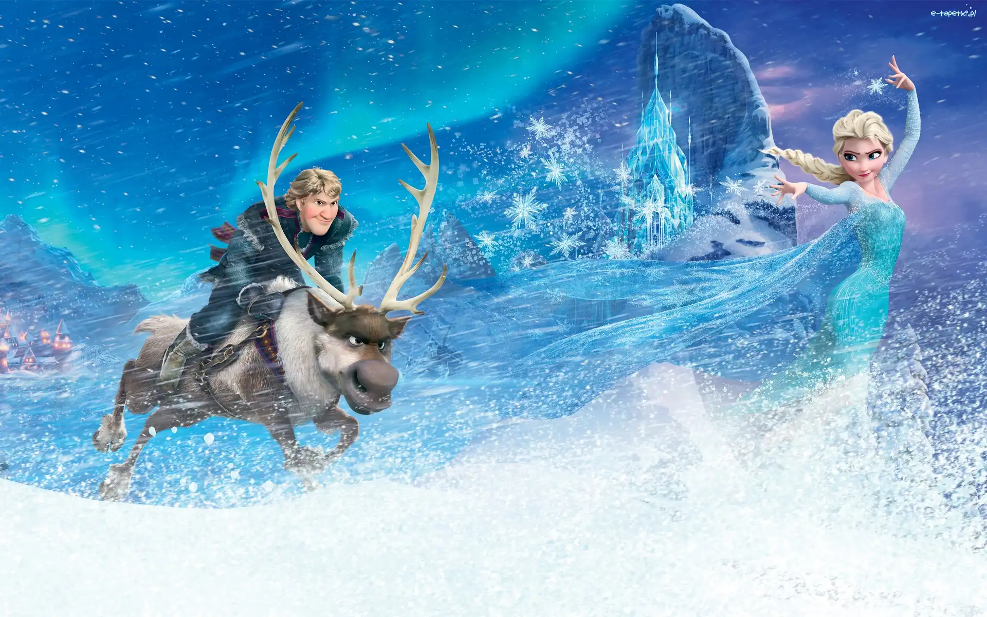 Zima, Kraina lodu, Renifer Sven, Kristoff, Frozen, Śnieg, Elsa, Bajka