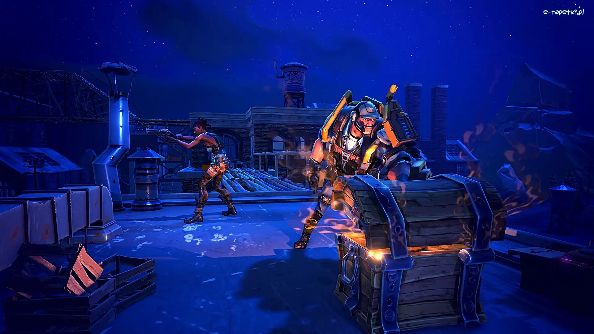 Skrzynia, Postacie, Walka, Ogień, Fortnite, Gra