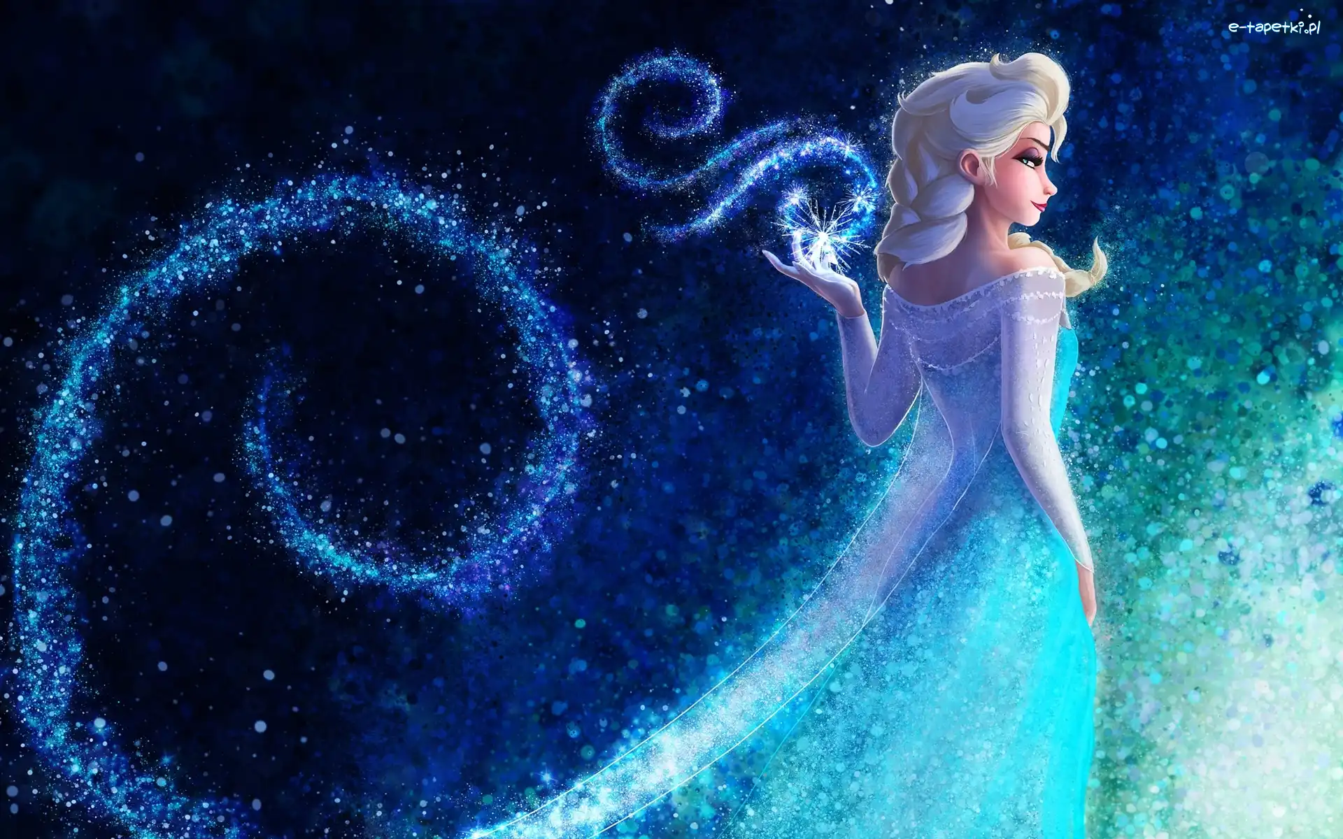 Elsa, Frozen, Postać, Niebieskie tło, Kraina lodu, Bajka