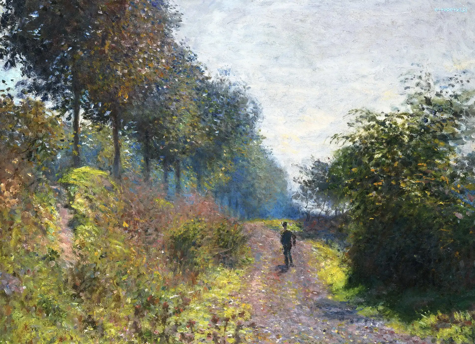 Drzewa, Droga, Claude Monet, Obraz, Malarstwo, Krzewy, Drzewa, The Sheltered Path, Postać