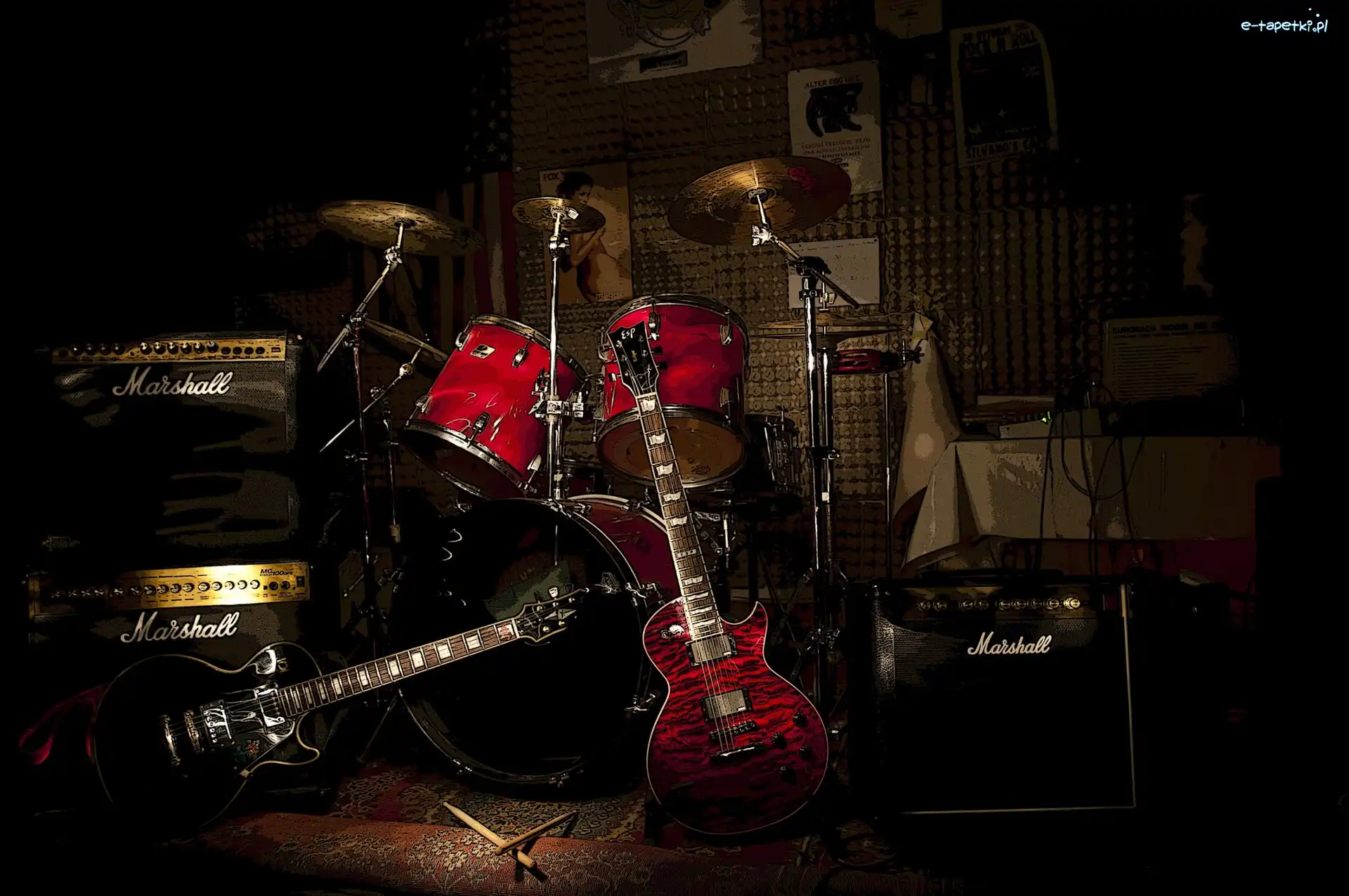 Instrumenty, Perkusja, Gitary, Studio, Wzmacniacze