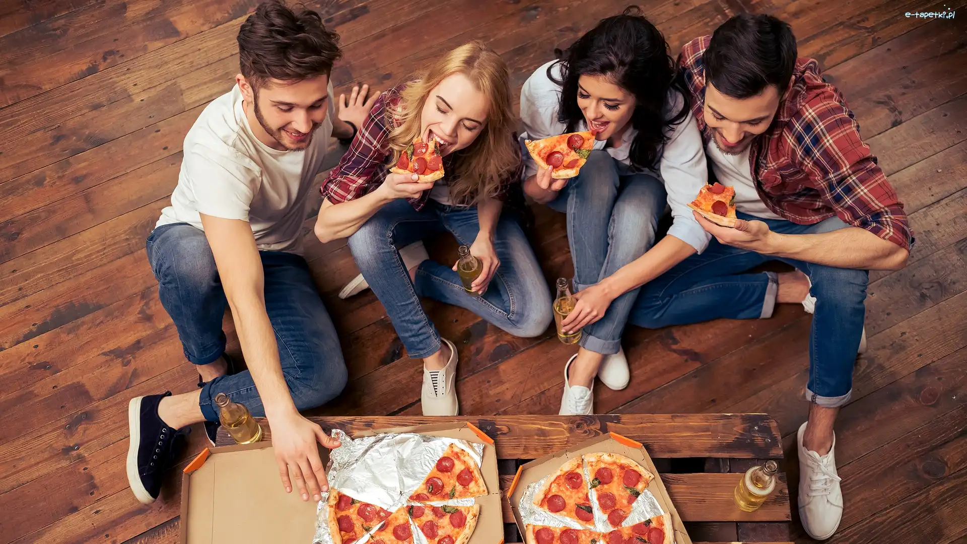 Przyjaciele, Dziewczyny, Mężczyźni, Radość, Młodzież, Pizza
