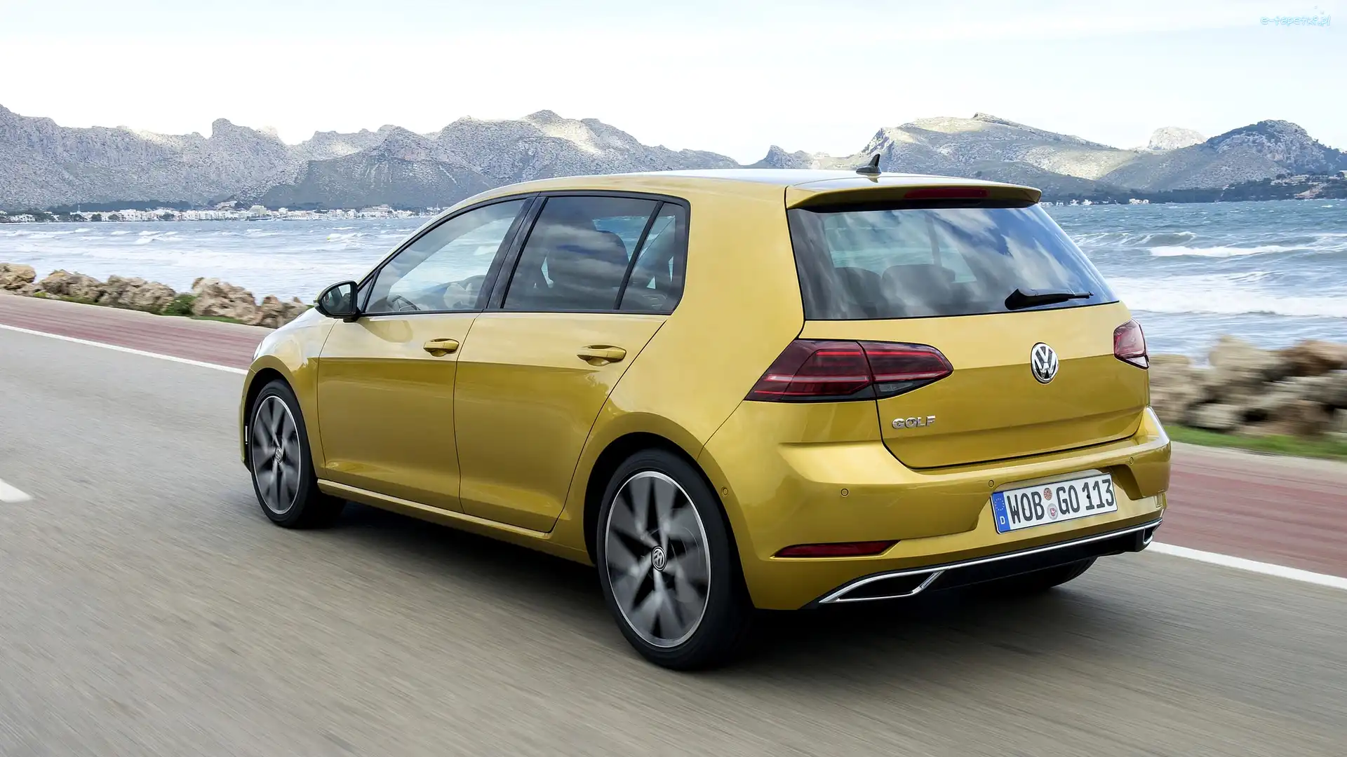 Góry, Facelift, 2017, Jezioro, Volkswagen Golf 7, Żółty