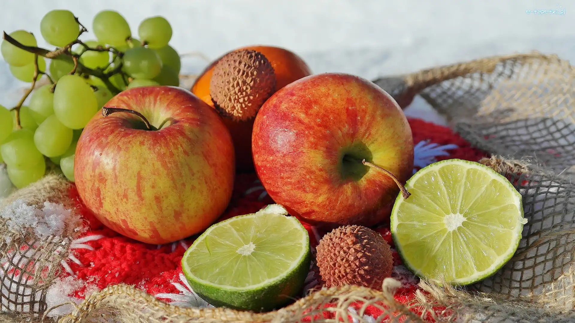 Kompozycja, Limonka, Jabłka, Winogrono, Liczi