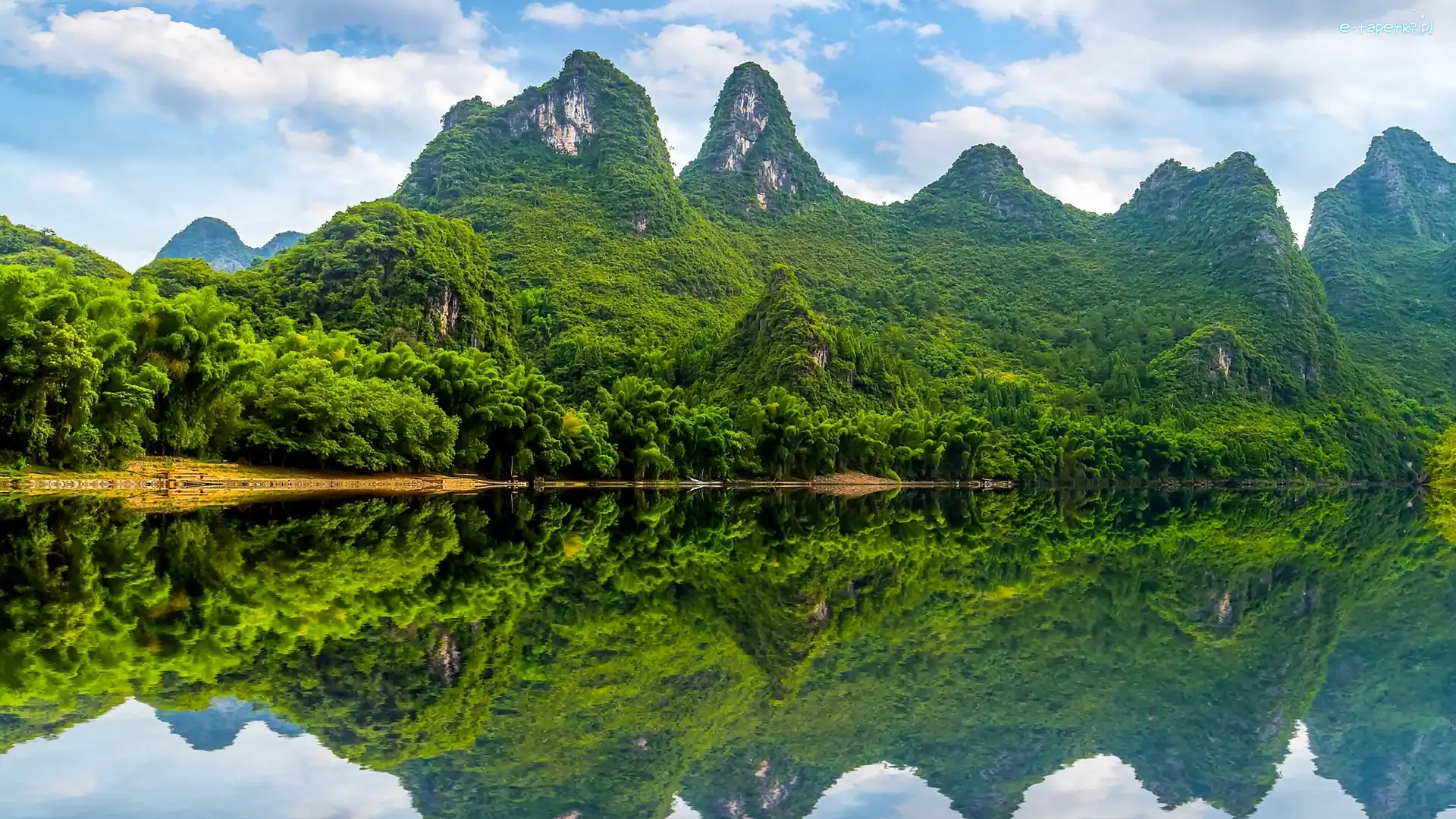 Las, Rzeka Gui Jiang, Góry, Odbicie, Powiat Yangshuo, Chiny