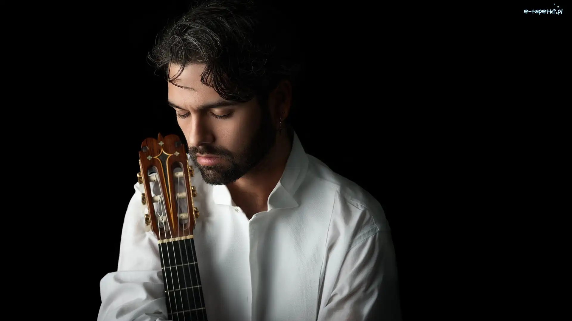 Gitara, Koszula, Kolczyk, Julio Cortés, Biała, Mężczyzna