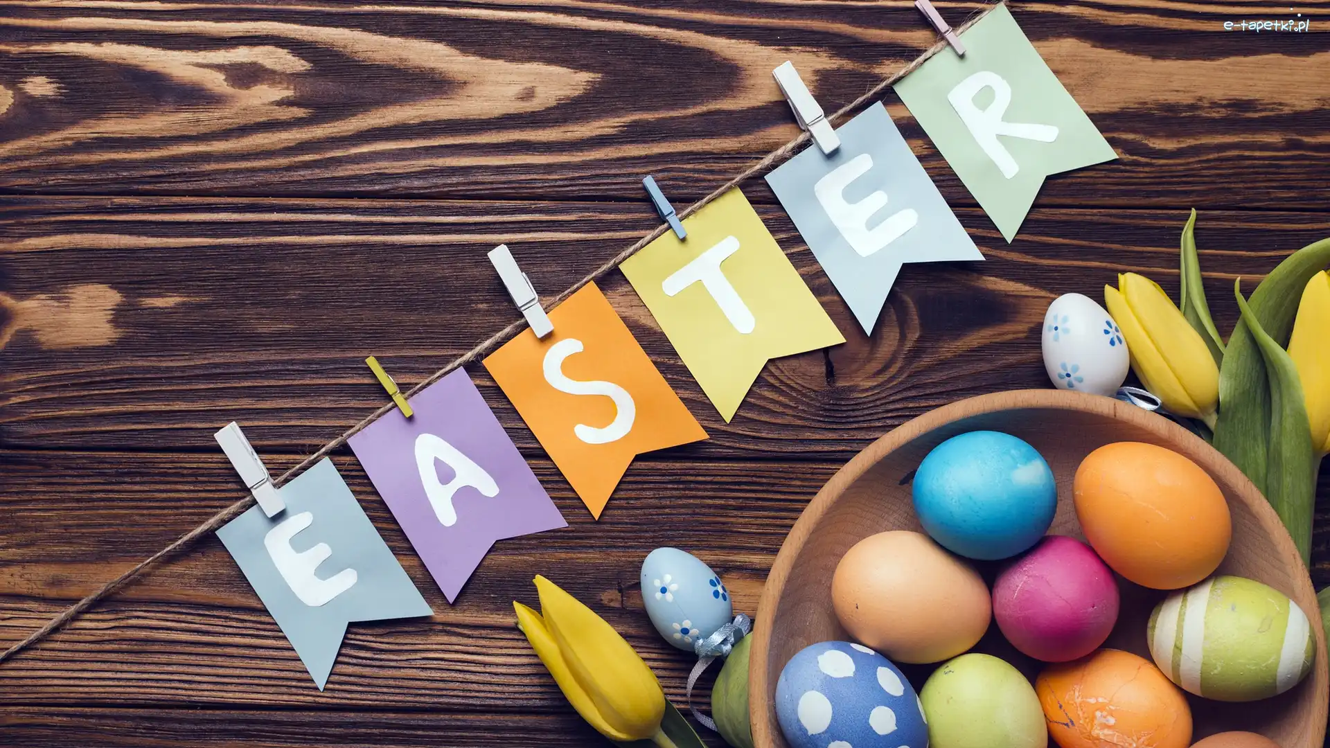 Easter, Miseczka, Żółte, Pisanki, Wielkanoc, Napis, Tulipany