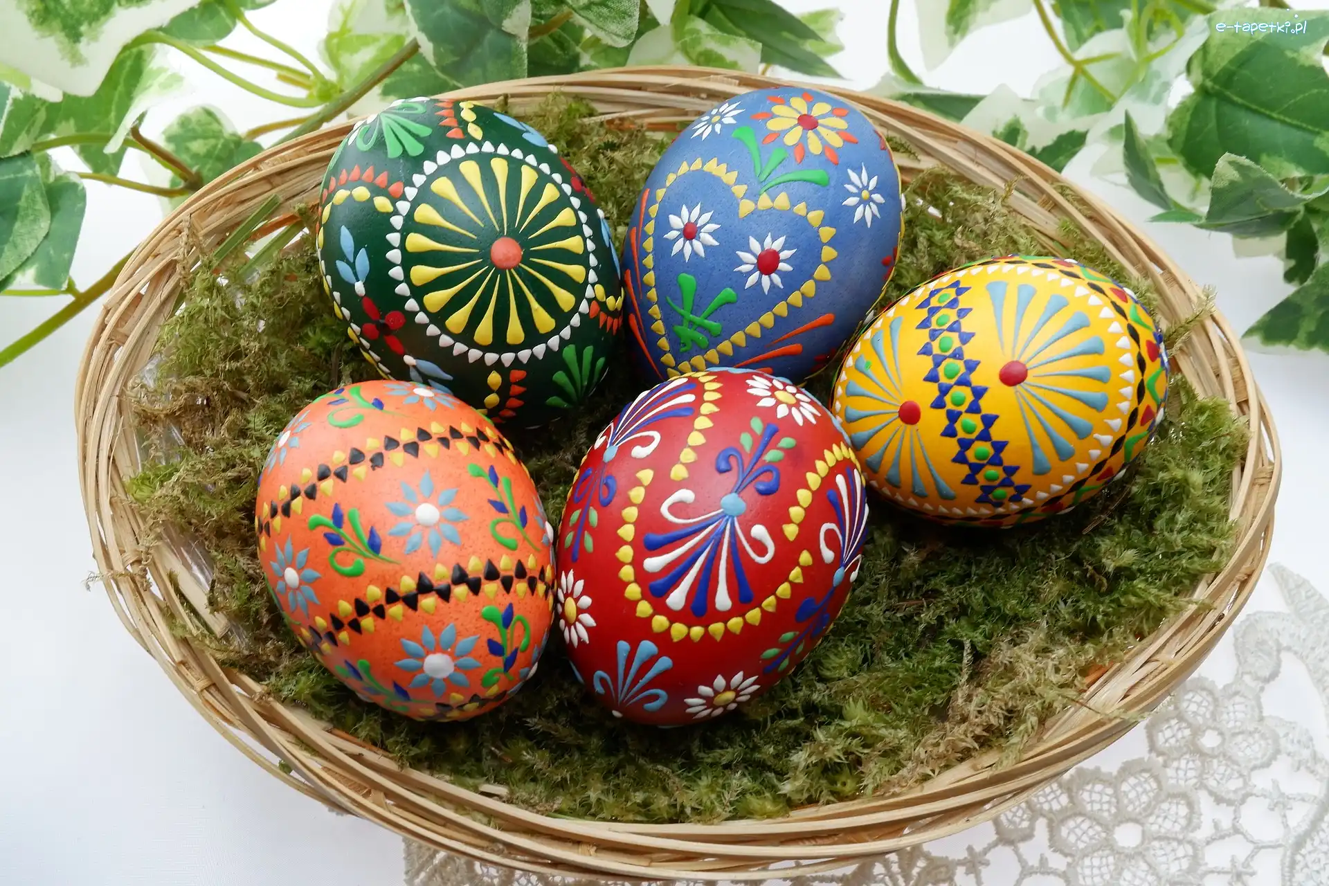 Kolorowe, Koszyk, Pisanki, Wielkanoc