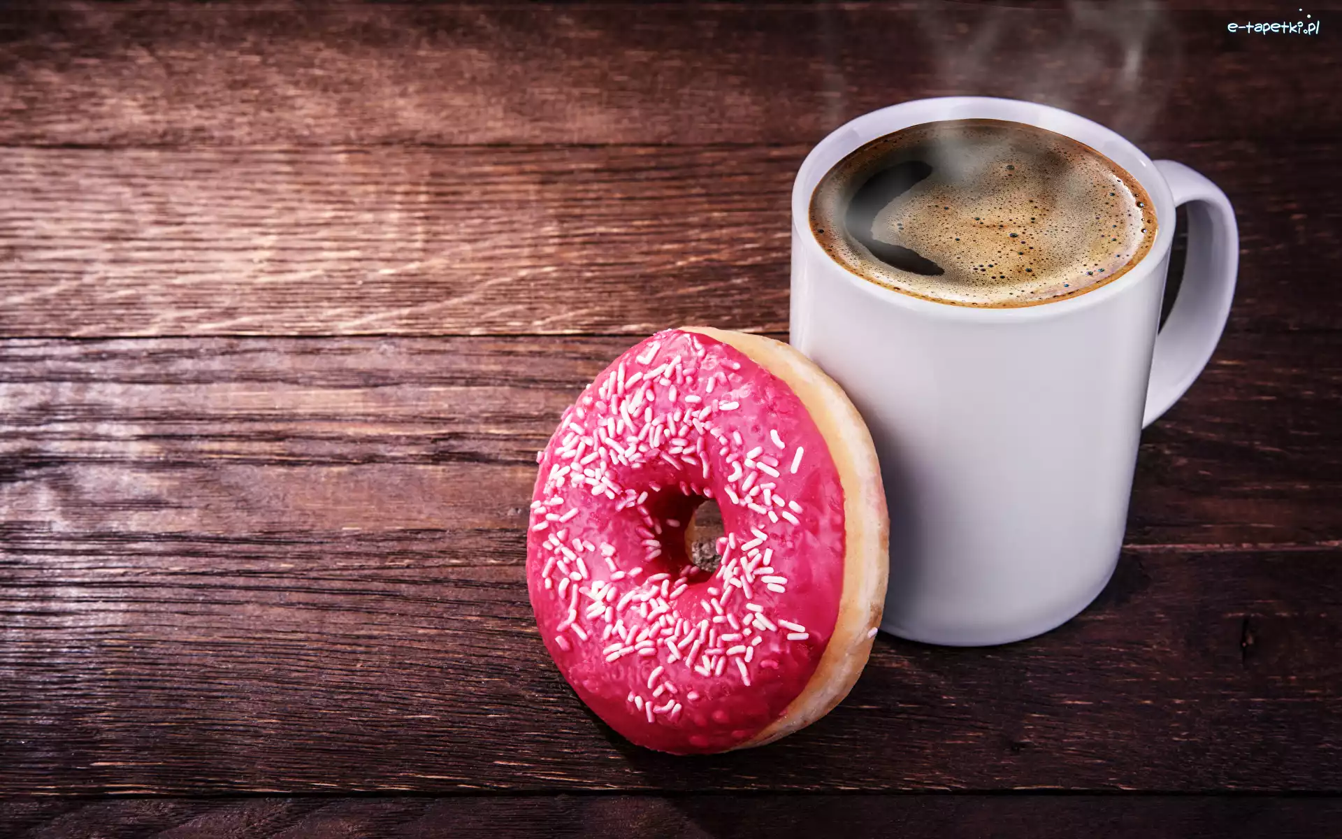 Deski, Kubek, Pączek, Kawa, Parująca, Lukier, Donut