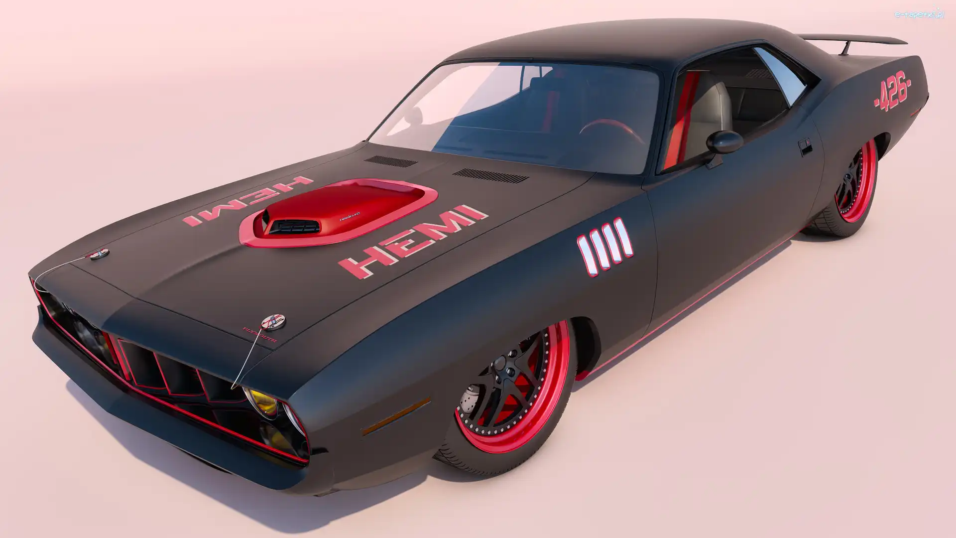 Zabytkowy, 1971, Plymouth Cuda 426, Czarno-czerwony