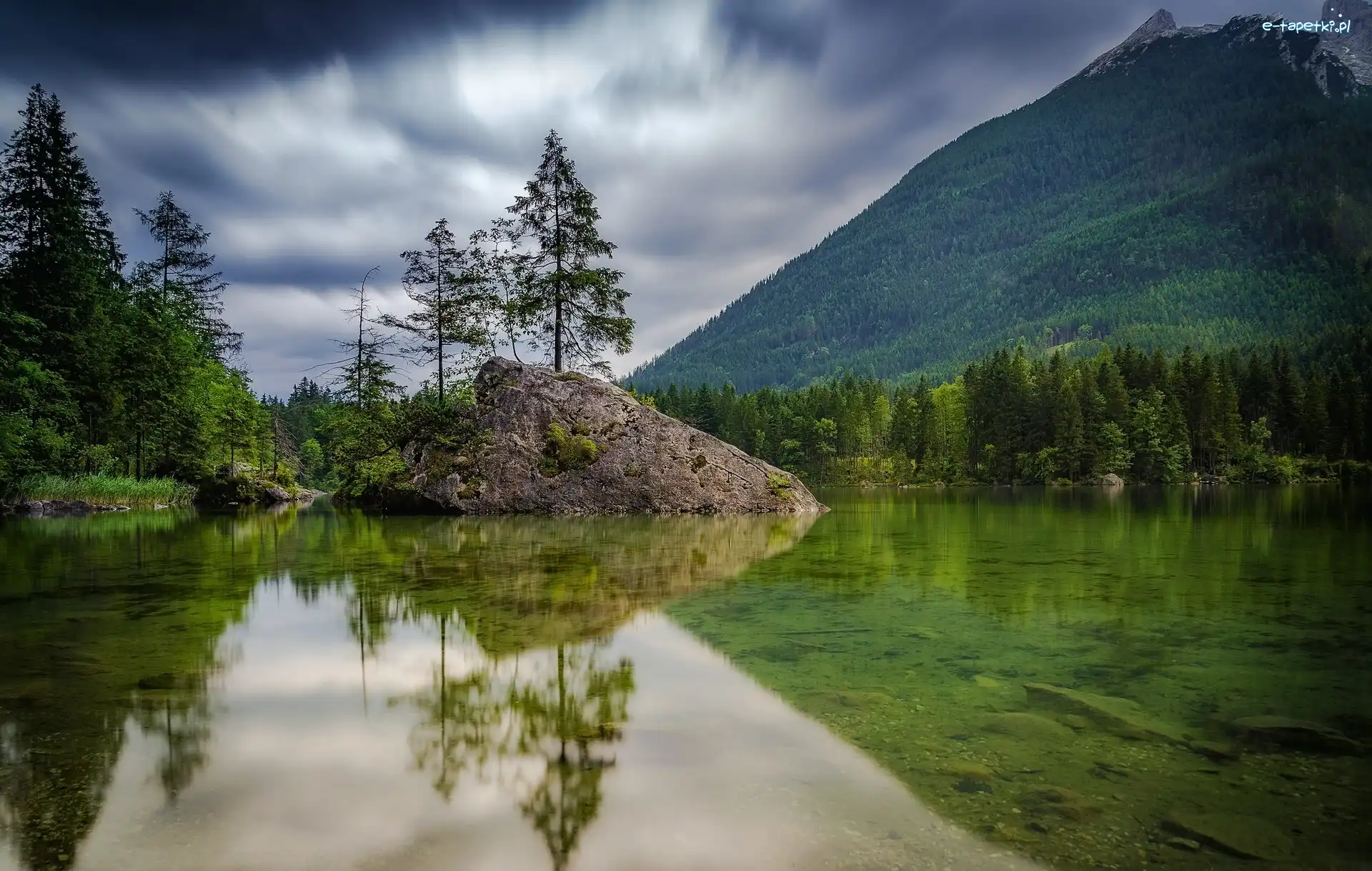 Drzewa, Niemcy, Góry Alpy, Odbicie, Bawaria, Jezioro Hintersee