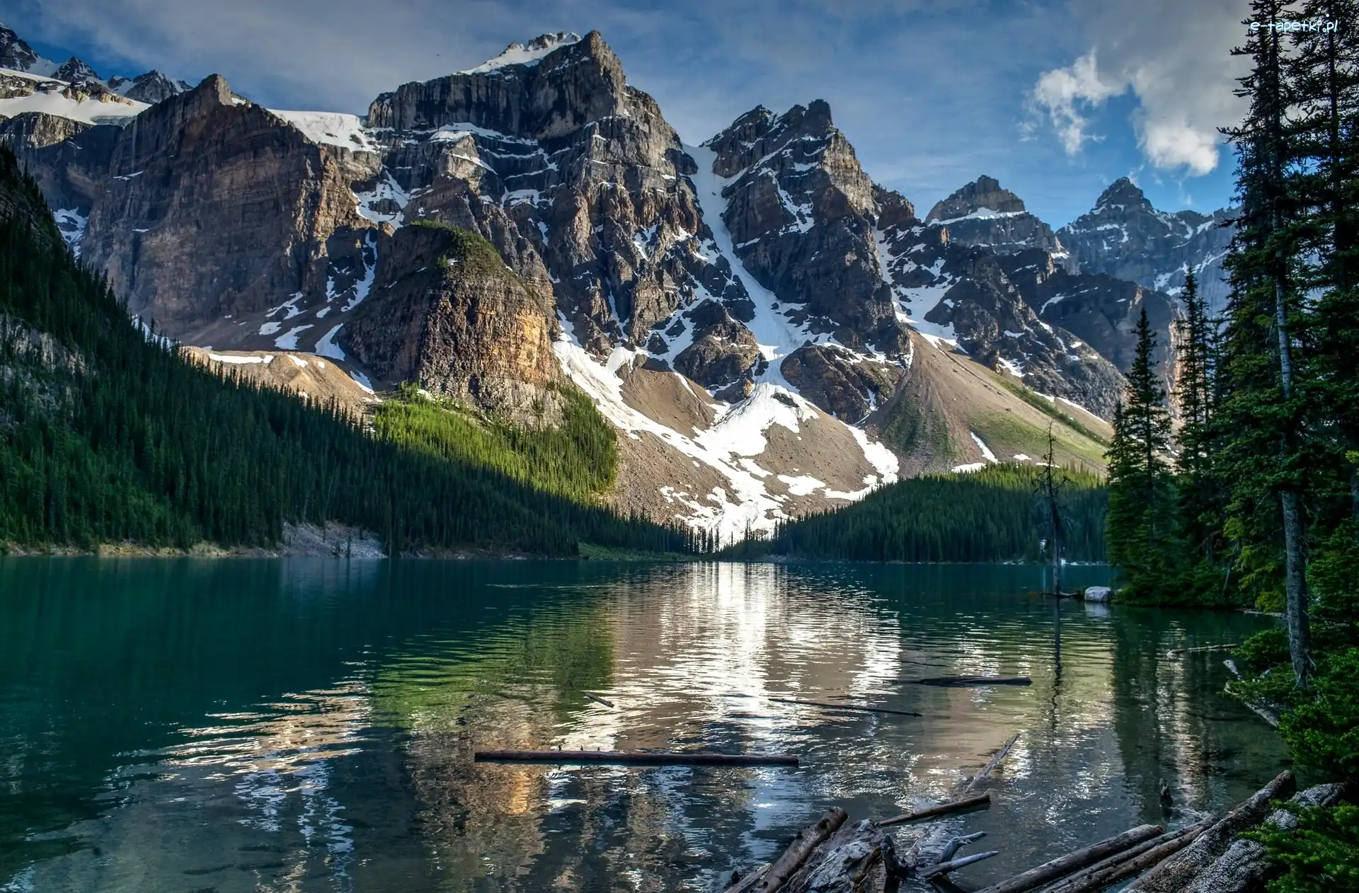 Odbicie, Jezioro Moraine, Dolina Dziesięciu Szczytów, Park Narodowy Banff, Kanada, Góry, Dolina Valley of the Ten Peaks