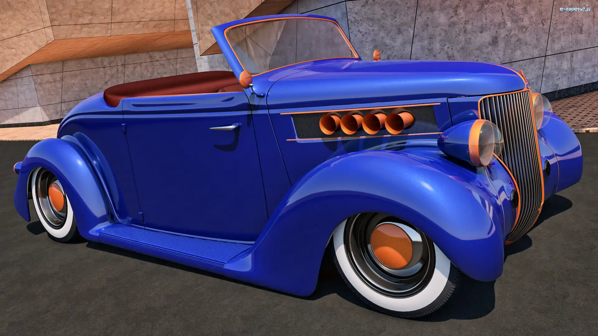 Niebieski, 1936, Ford Roadster, 3D, Zabytkowy