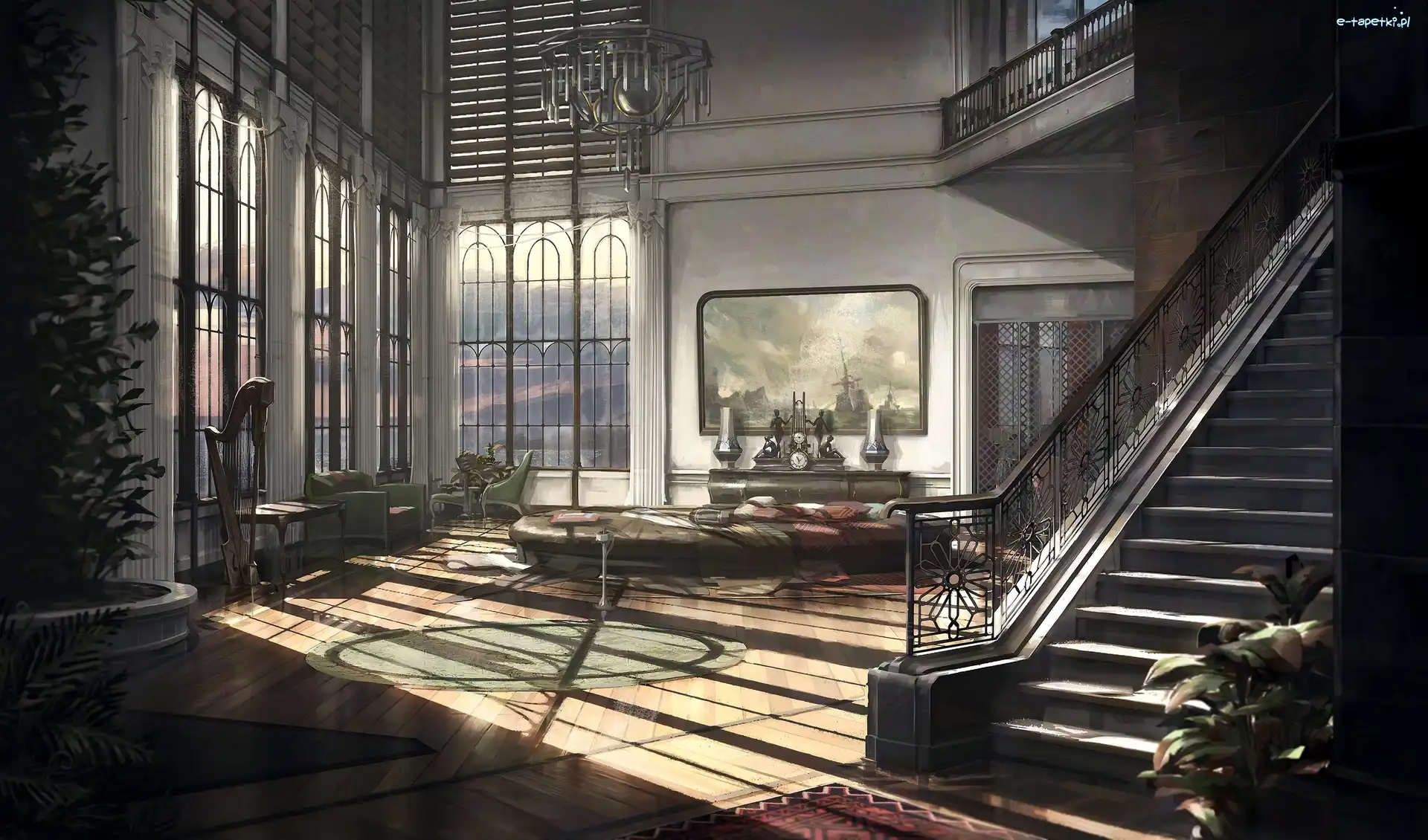 Okna, Salon, Schody, Wnętrze, Dishonored 2, Gra