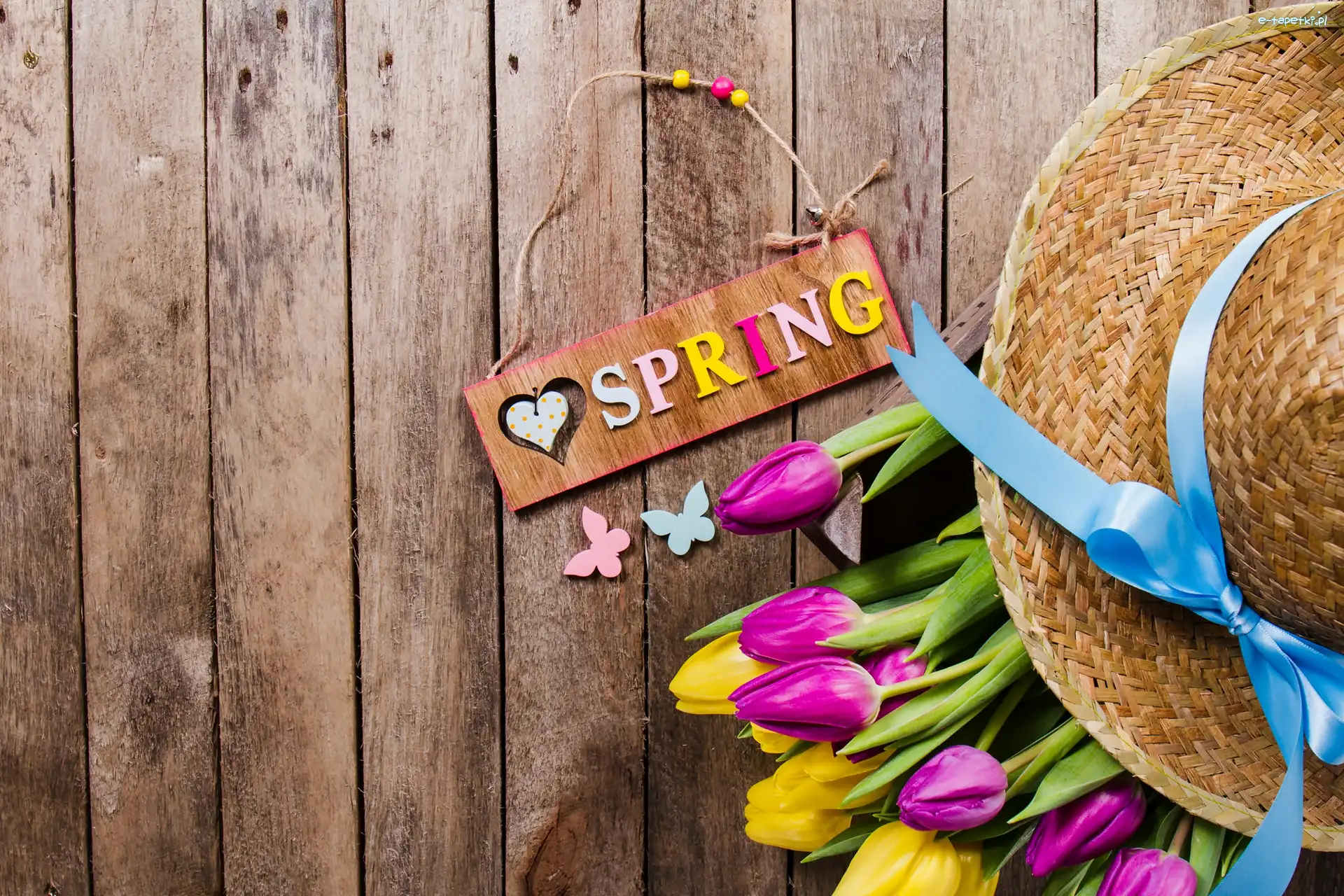 Napis, Kapelusz, Tabliczka, Spring, Tulipany, Wiosna