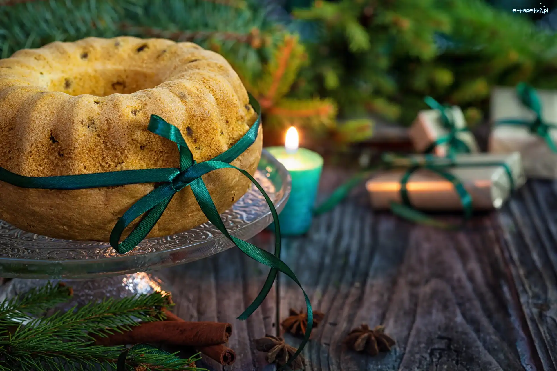 Świeczka, Zielona, Wstążka, Prezenty, Babka, Ciasto