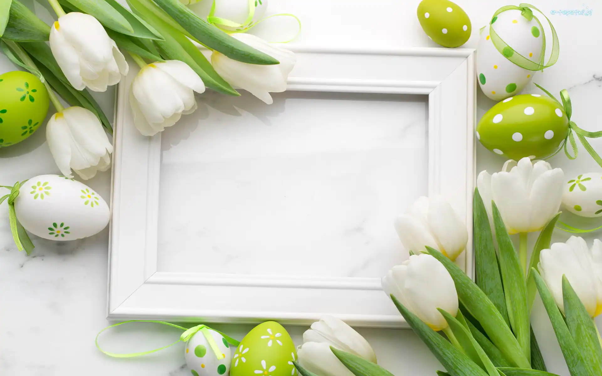 Tulipany, Zielone, Pisanki, Ramka, Białe, Wielkanoc