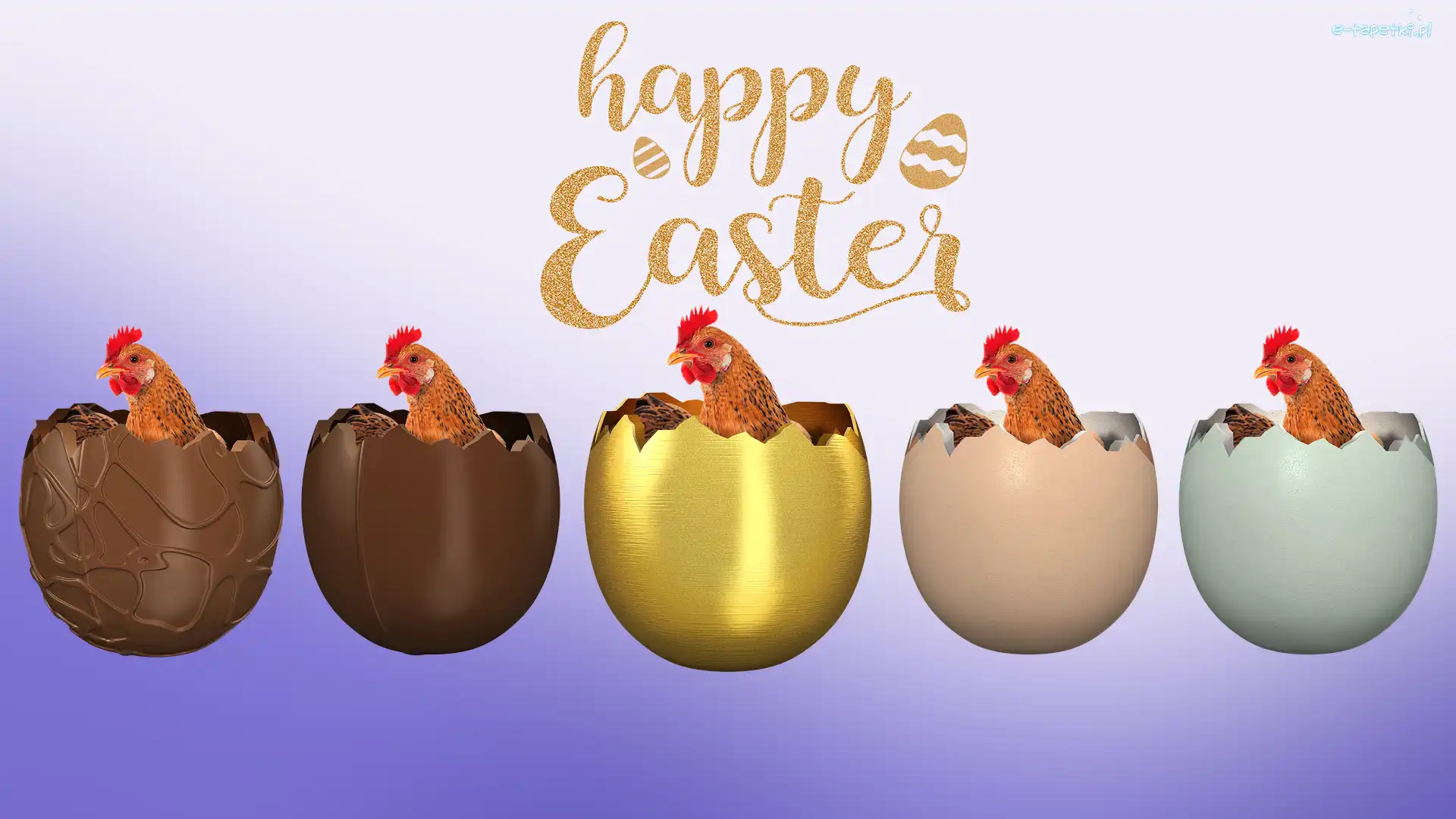 Happy Easter, Kury, Napis, Grafika, Skorupki, Wielkanoc
