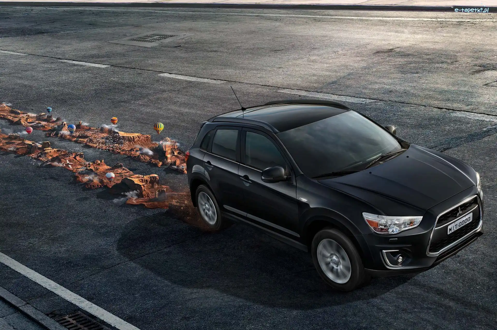 Góry, Droga, Ślady, Grafika, Mitsubishi Outlander, Samochód