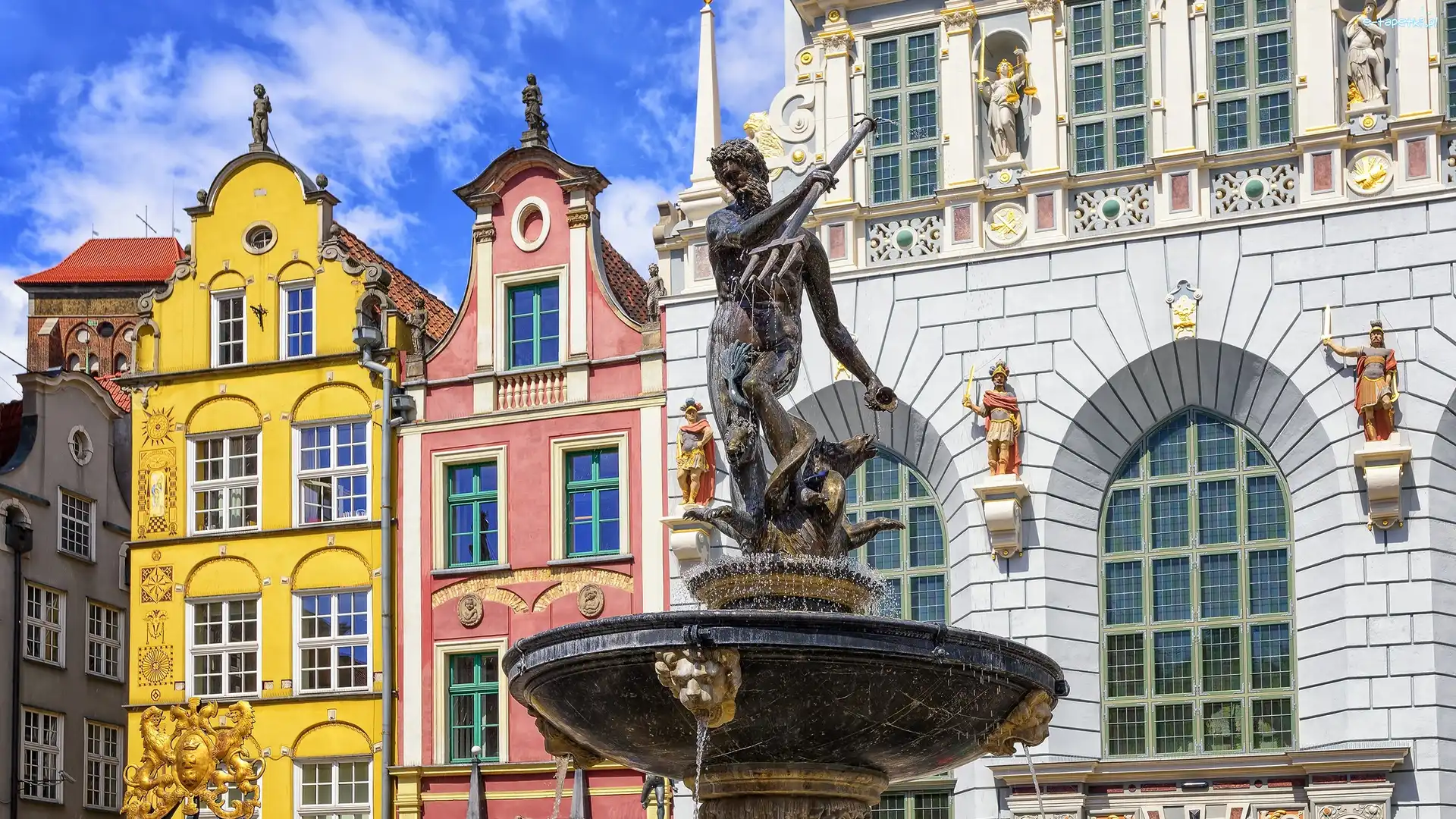 Fontanna Neptuna, Długi Targ, Dwór Artusa, Kamienice, Gdańsk, Polska