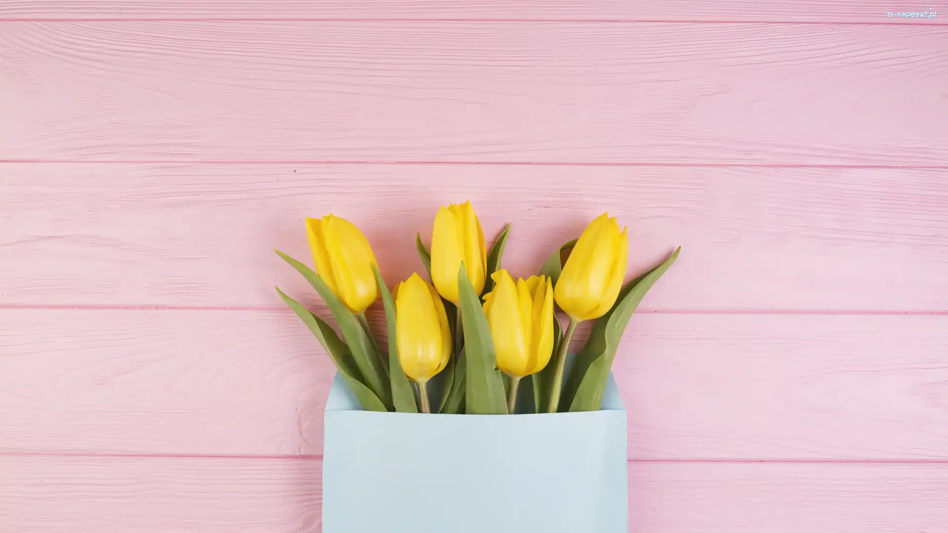 Papierowa, Różowe, Deski, Torba, Tulipany, Żółte