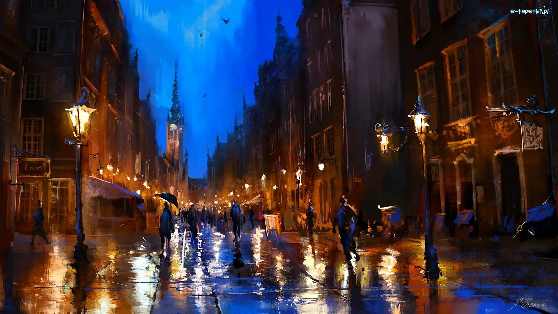 Gdańsk, Ulica, Polska, Digital Art, Latarnie
