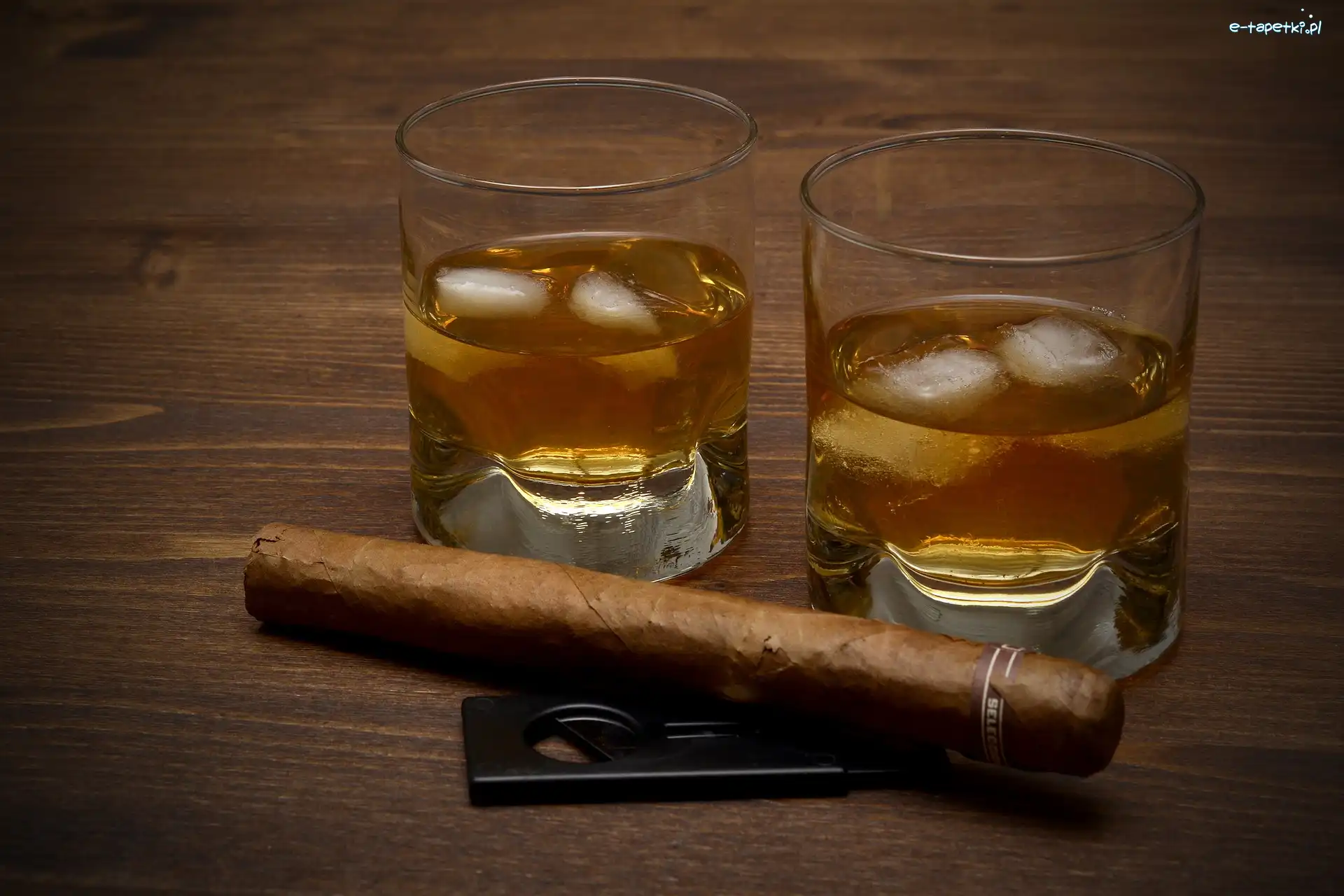 Lodu, Szklanka, Kostki, Cygaro, Whisky, Drink