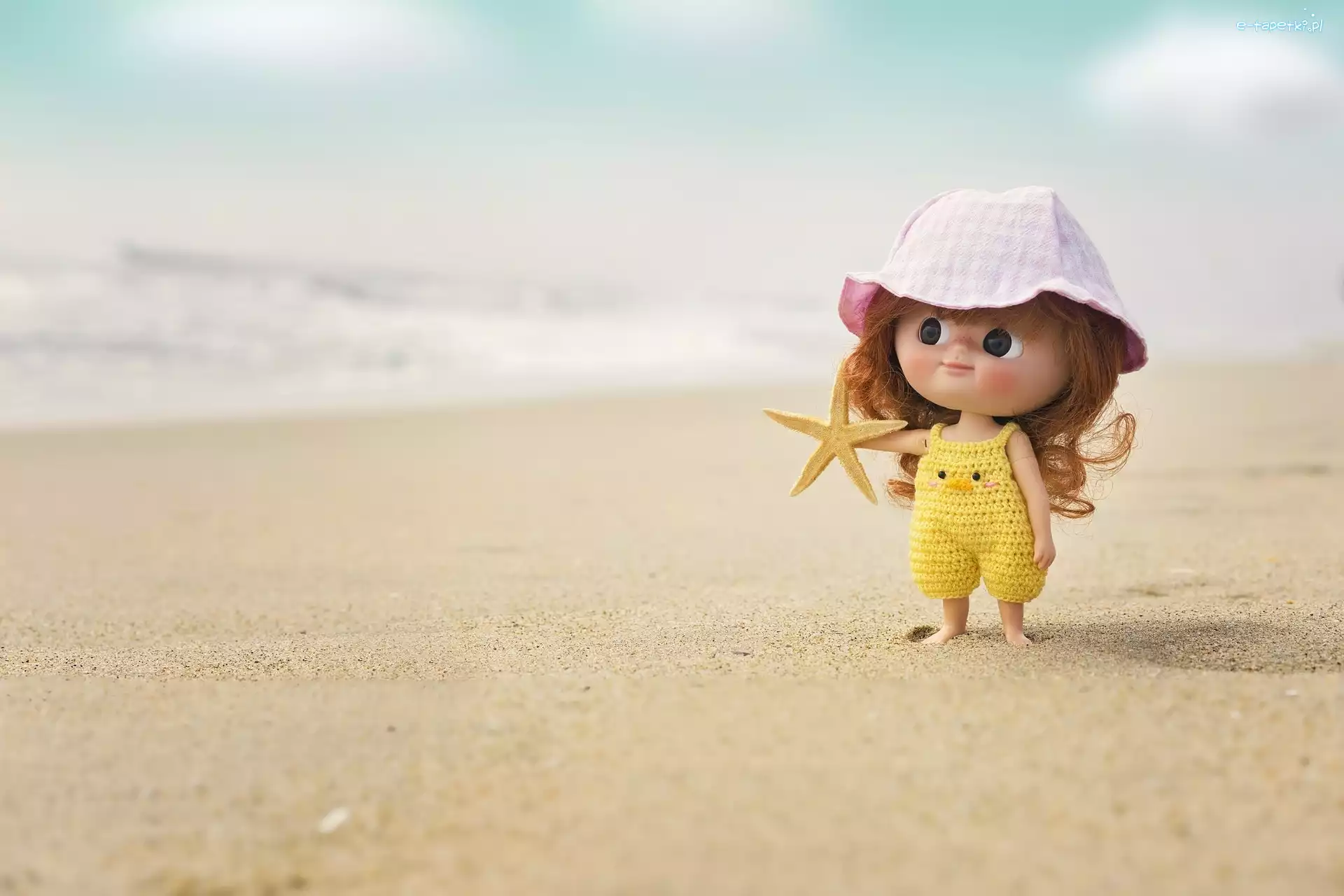 Ubranko, Lalka, Czapka, Piasek, Plaża, Żółte, Rozgwiazda