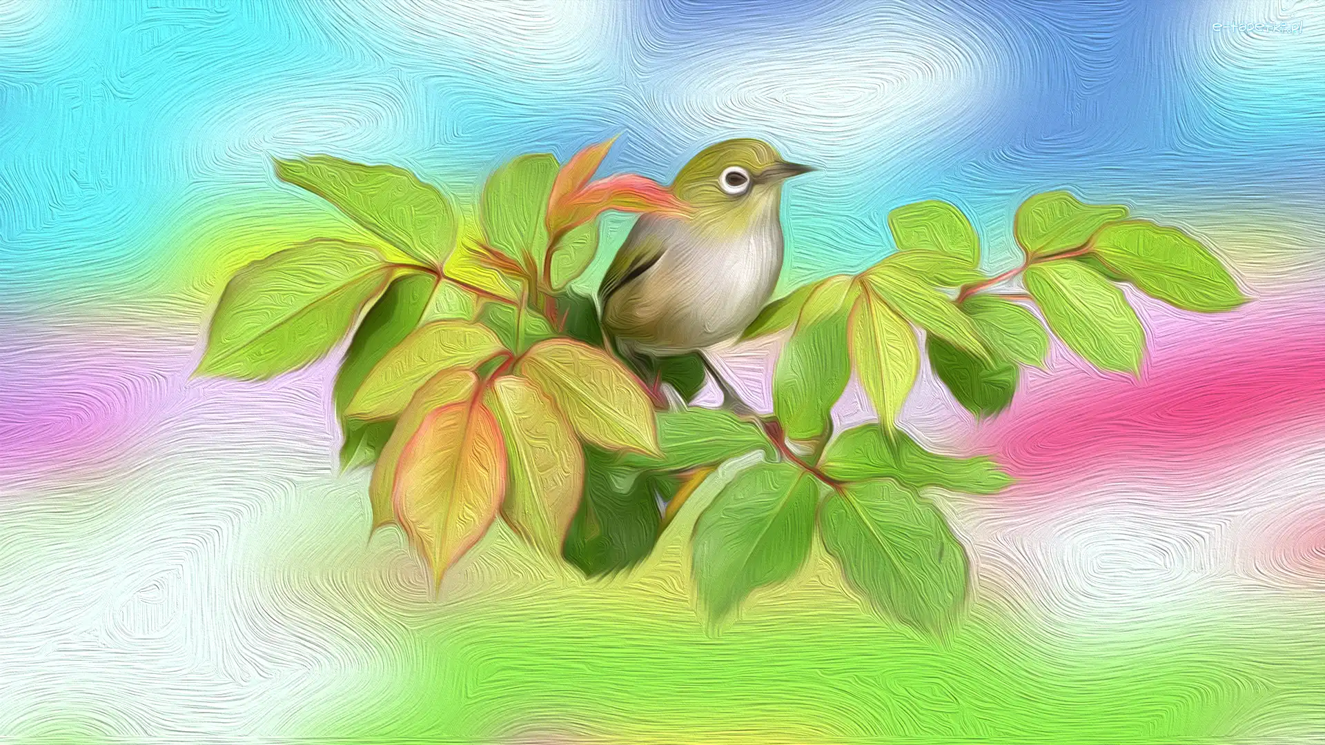 Gałązka, Grafika 2D, Liście, Ptaszek