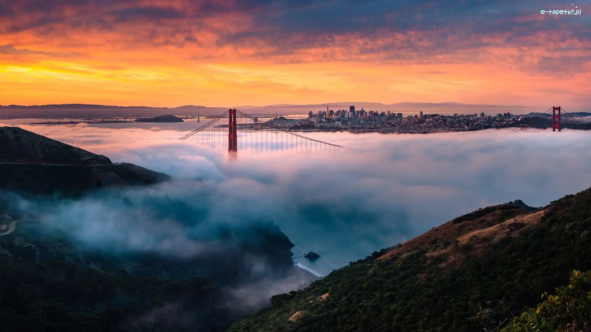 Mgła, Stany Zjednoczone, Kalifornia, Most Golden Gate Bridge