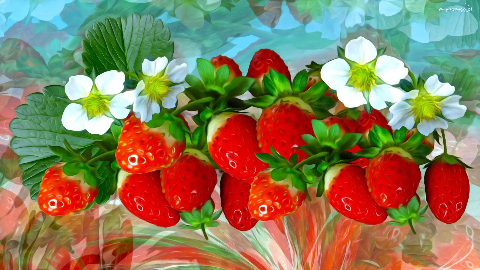 Kwiaty, Truskawki, Grafika