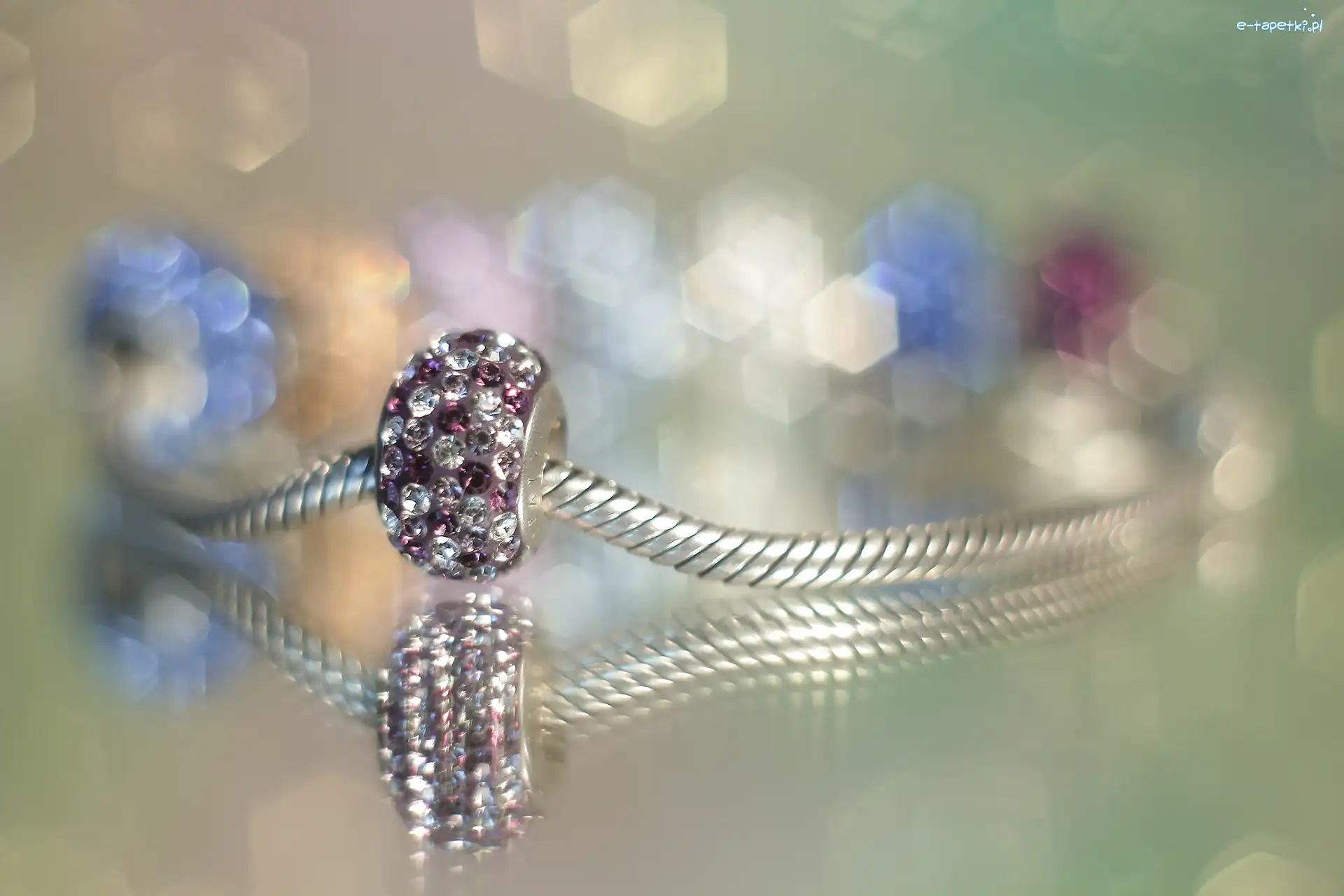 Kryształki Svarowskiego, Srebro, Biżuteria, Bokeh, Bransoletka, Charms