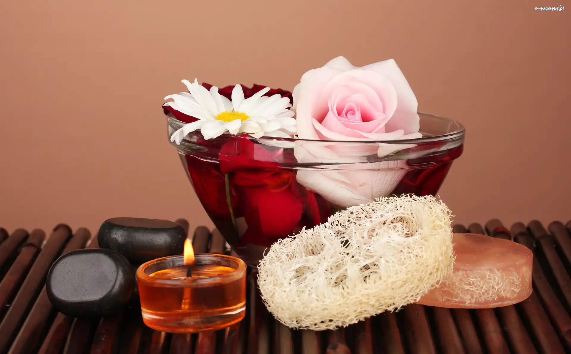 SPA, Kamienie, Świeca, Róża, Miseczka