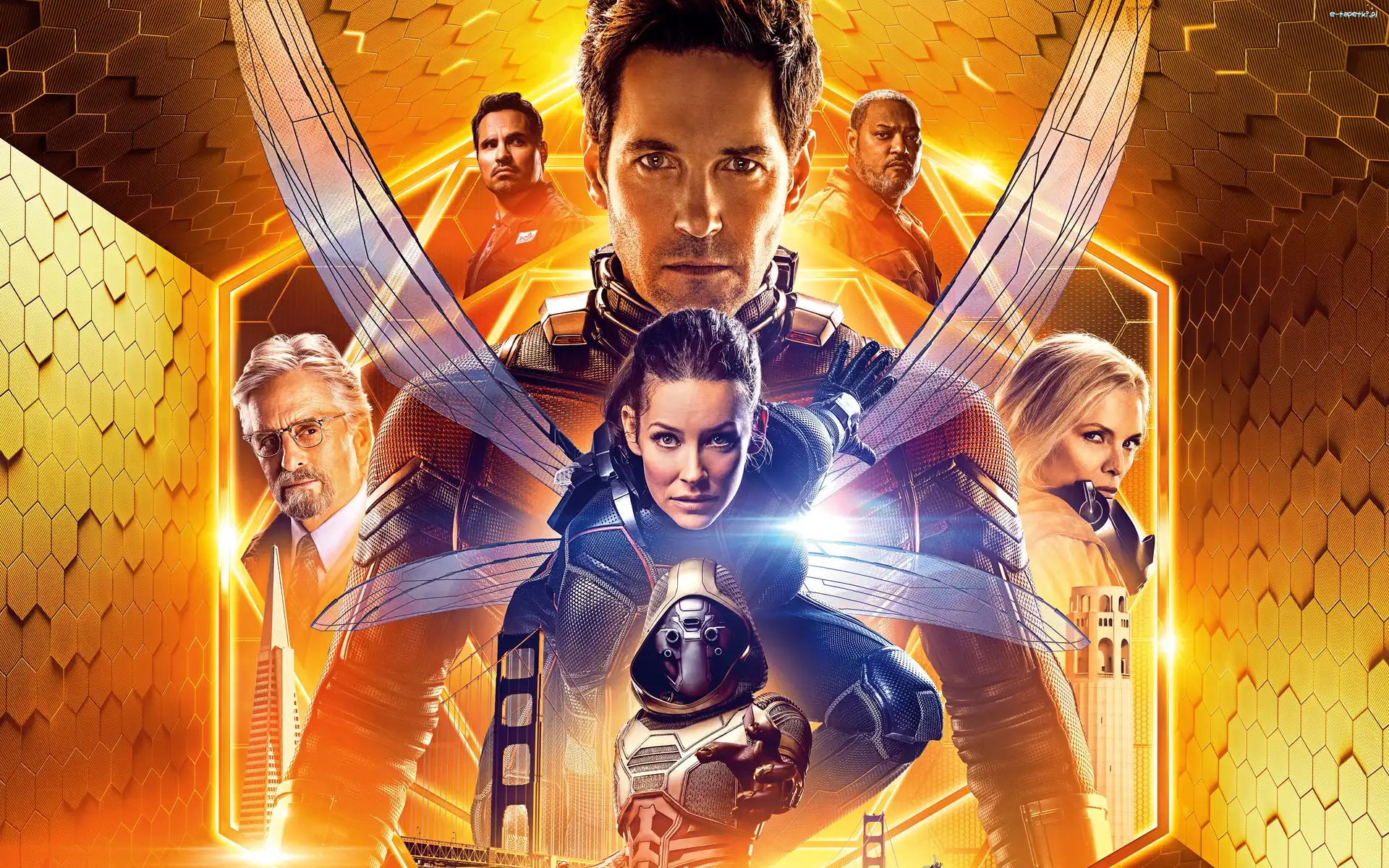 Evangeline Lilly, Ant-Man i Osa, Michelle Pfeiffer, Michael Douglas, Paul Rudd, Michael Pena, Laurence Fishburne, Film