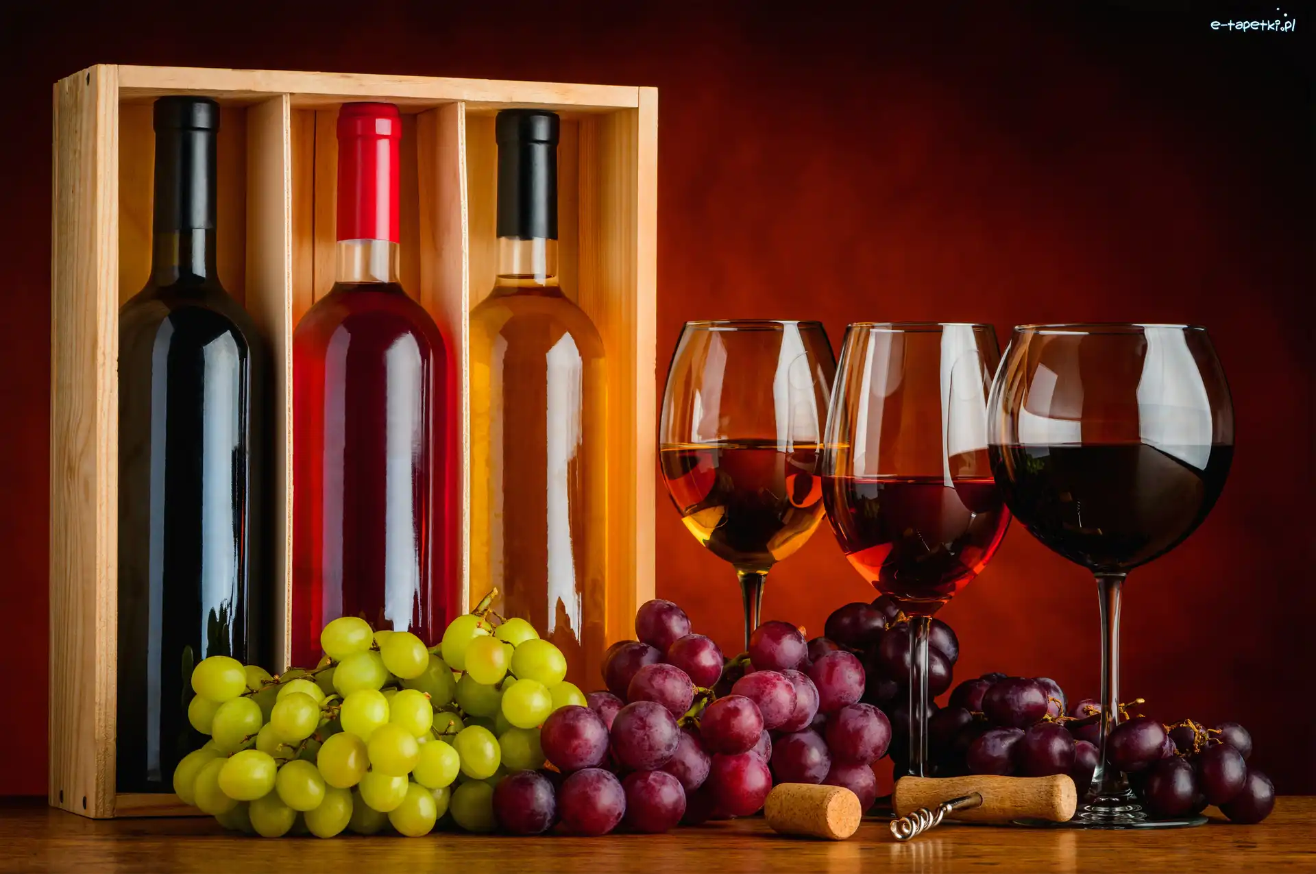 Wino, Kieliszki, Trzy, Winogrona, Butelki