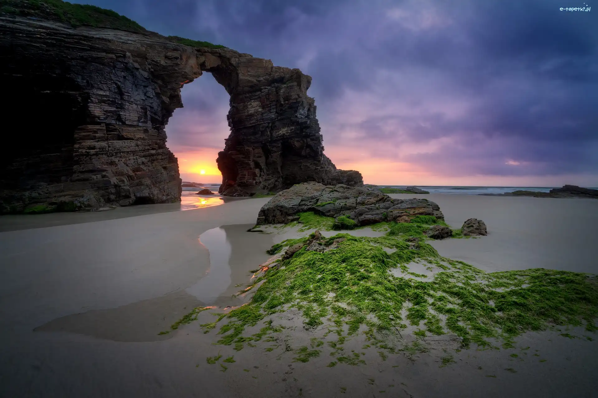 Gmina Ribadeo, Ocean Atlantycki, Plaża Katedr, Hiszpania, Łuk, Omszałe, Morze, Skała, Galicja, Skały, Prowincja Lugo, Plaża As Catedrais