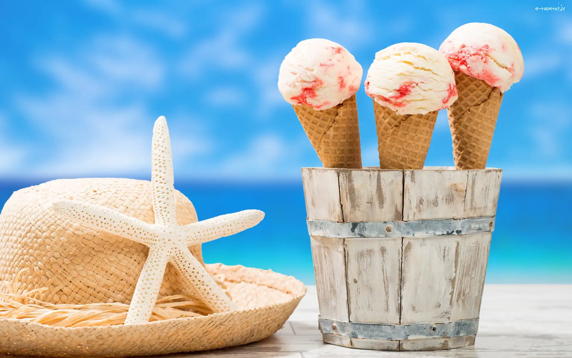Lody, Wiaderko, Wafelki, Rozgwiazda, Kapelusz