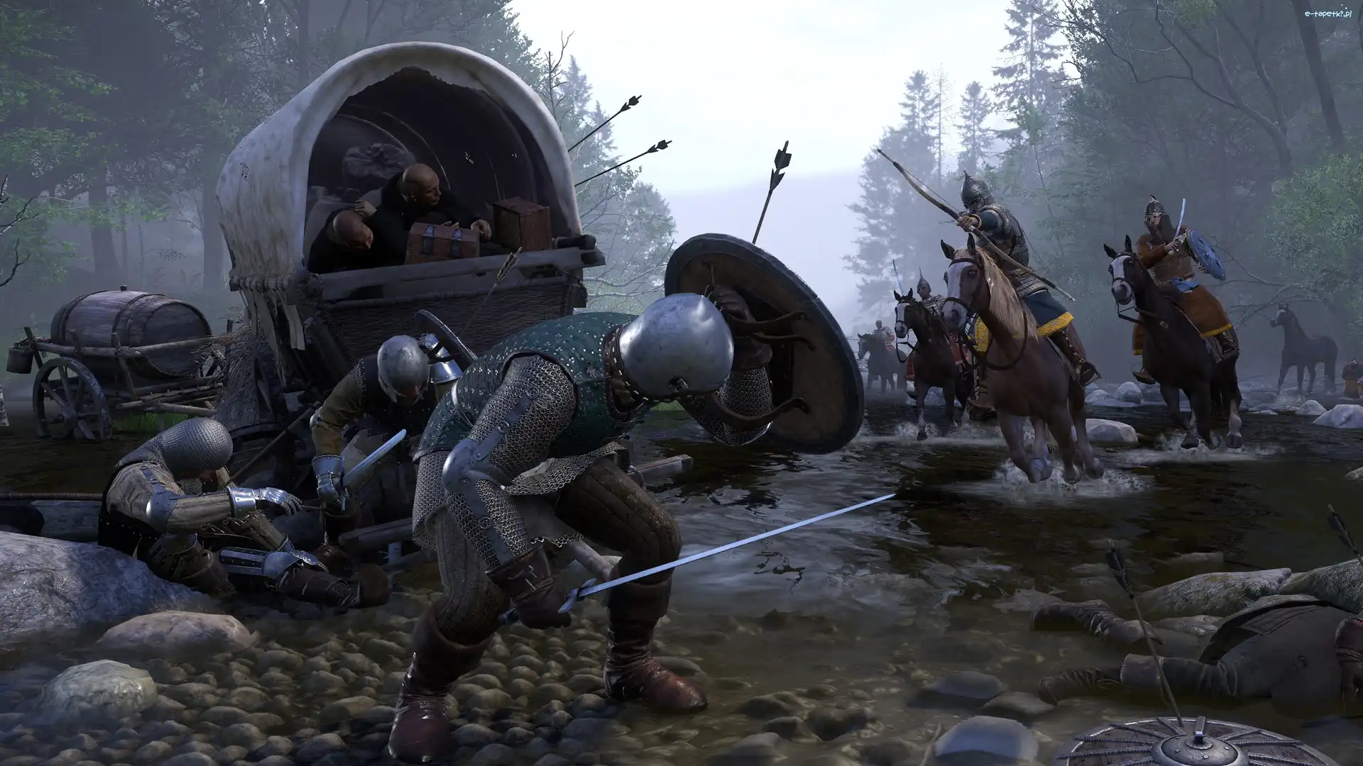 Wóz, Rycerze, Konie, Walka, Kingdom Come Deliverance, Gra