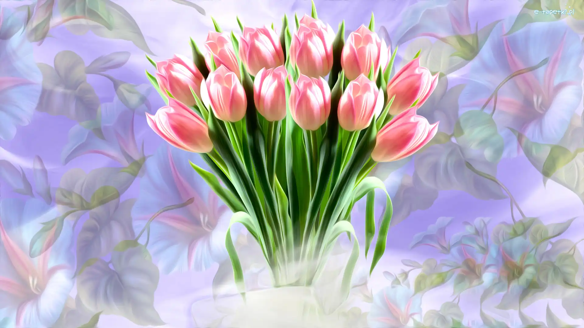 Bukiet, Grafika, Tulipany, Kwiaty