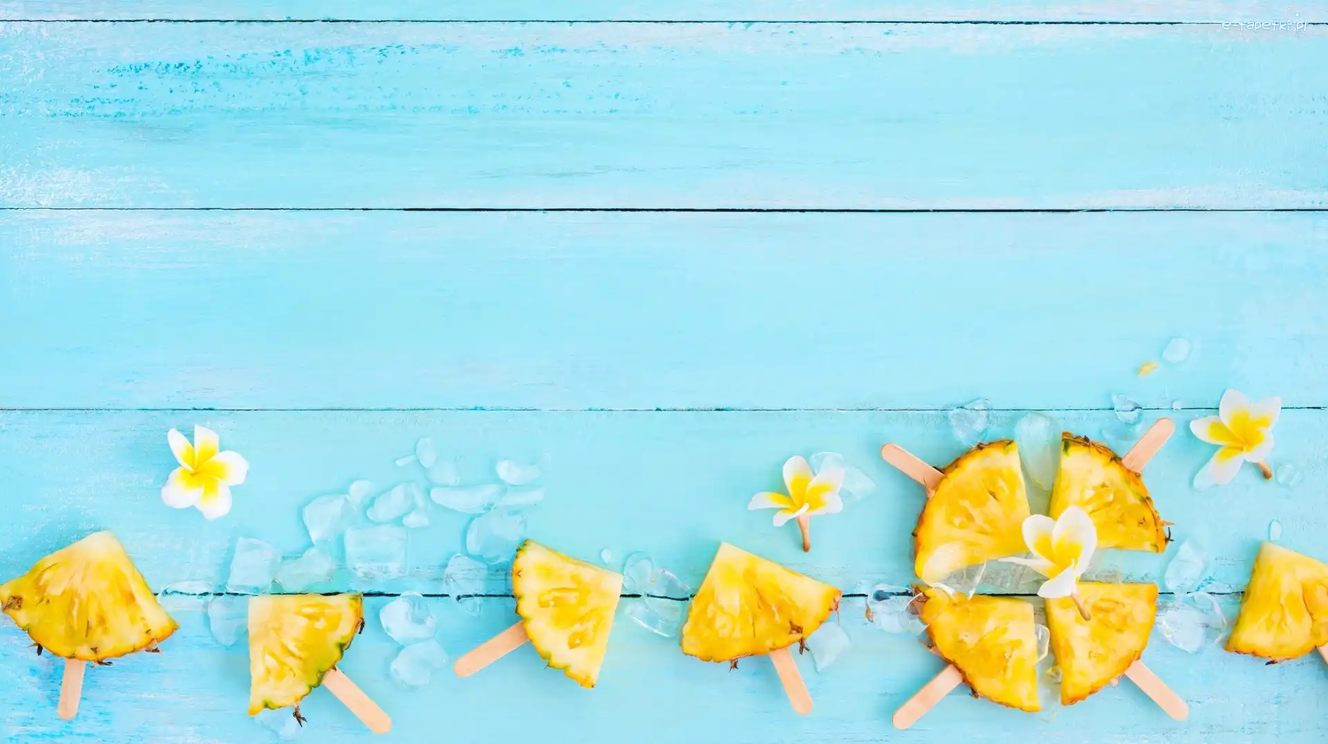 Kwiaty, Plastry, Deski, Lodu, Ćwiartki, Plumeria, Kostki, Ananas