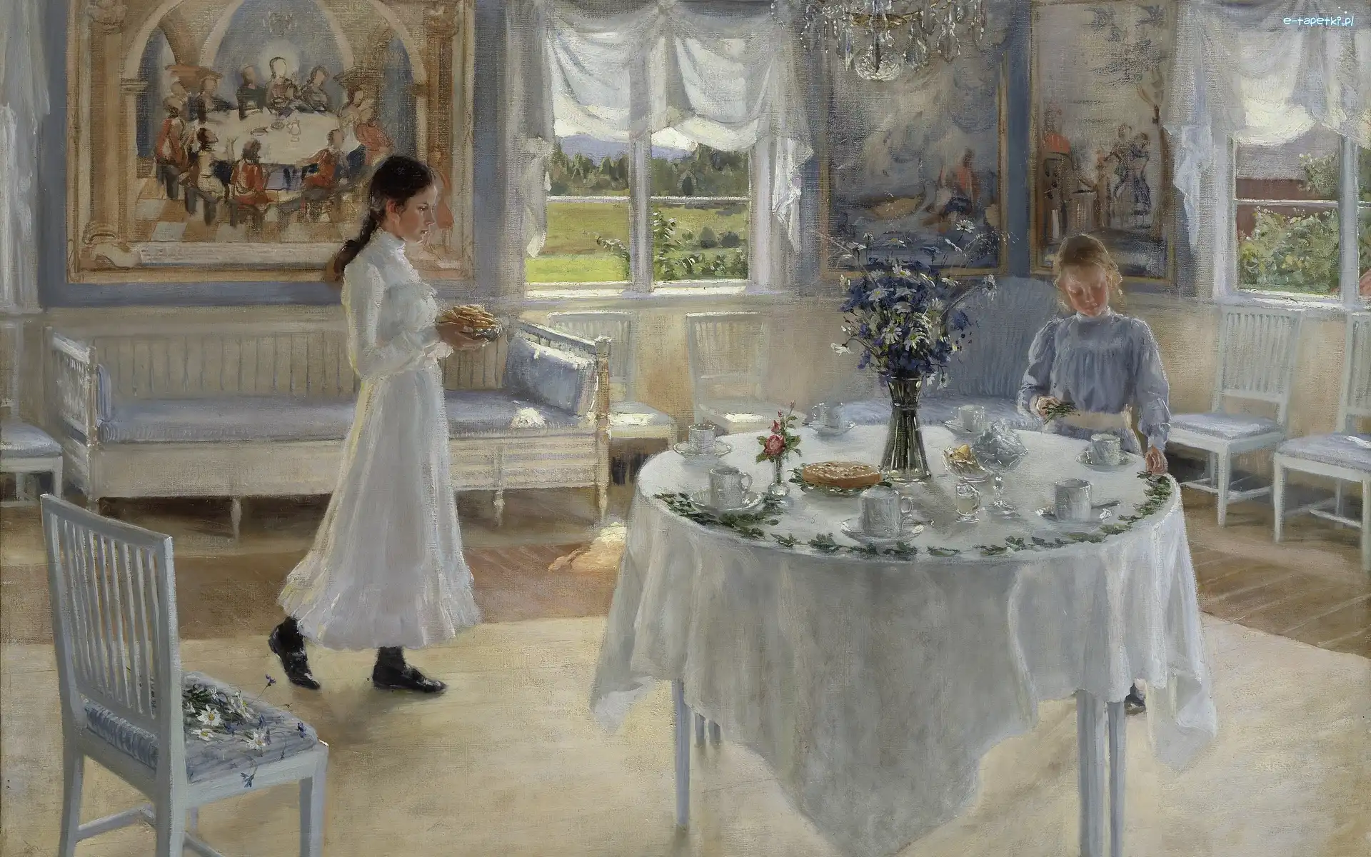 Przyjęcie, Obraz, Stół, Pokój, Fanny Brate, Malarstwo