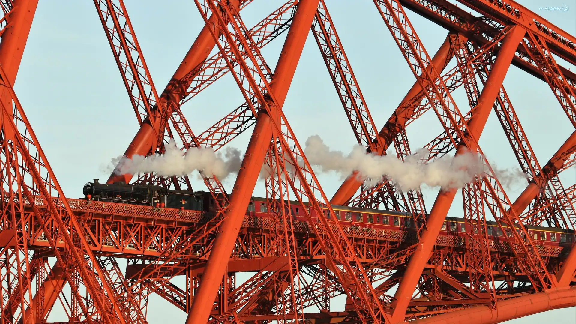 Edynburg, Lokomotywa, Dym, Szkocja, Pociąg parowy, Most Forth Bridge