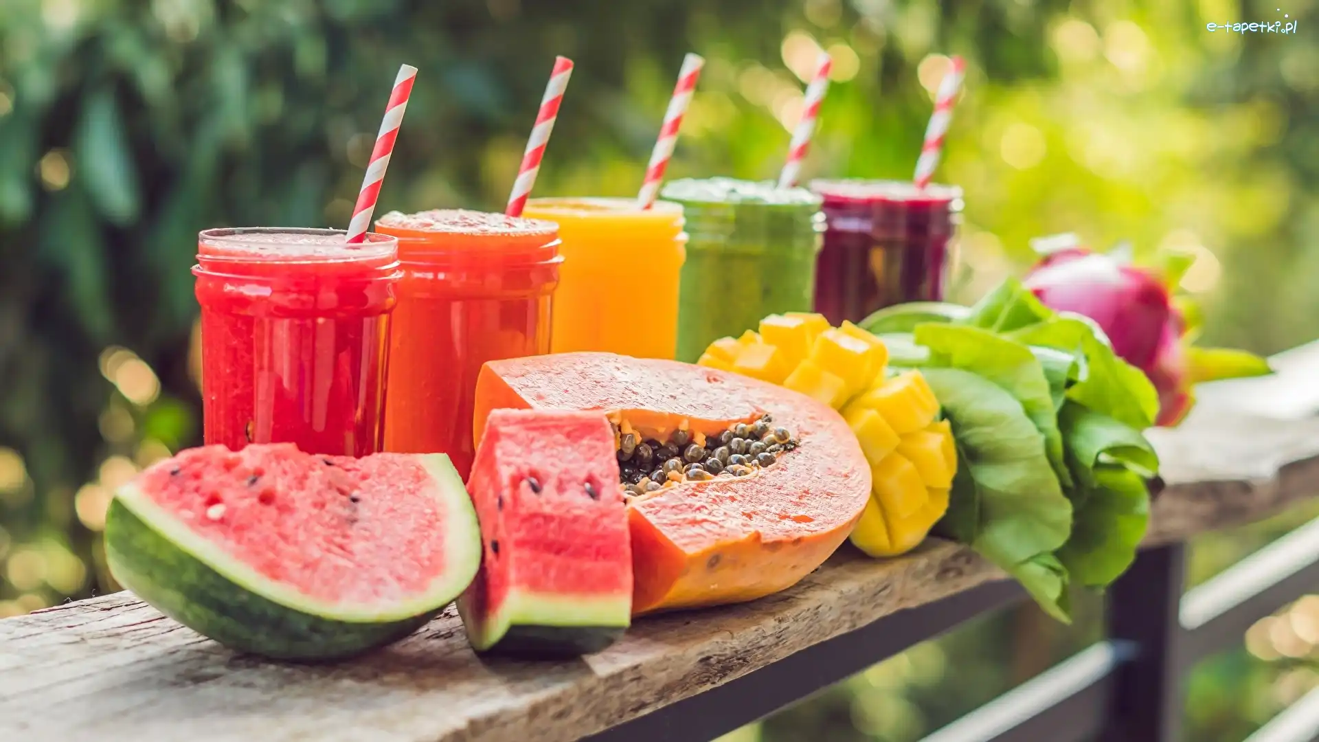 Słomki, Smoothie, Deska, Mango, Szklanki, Owoce, Arbuz, Napoje
