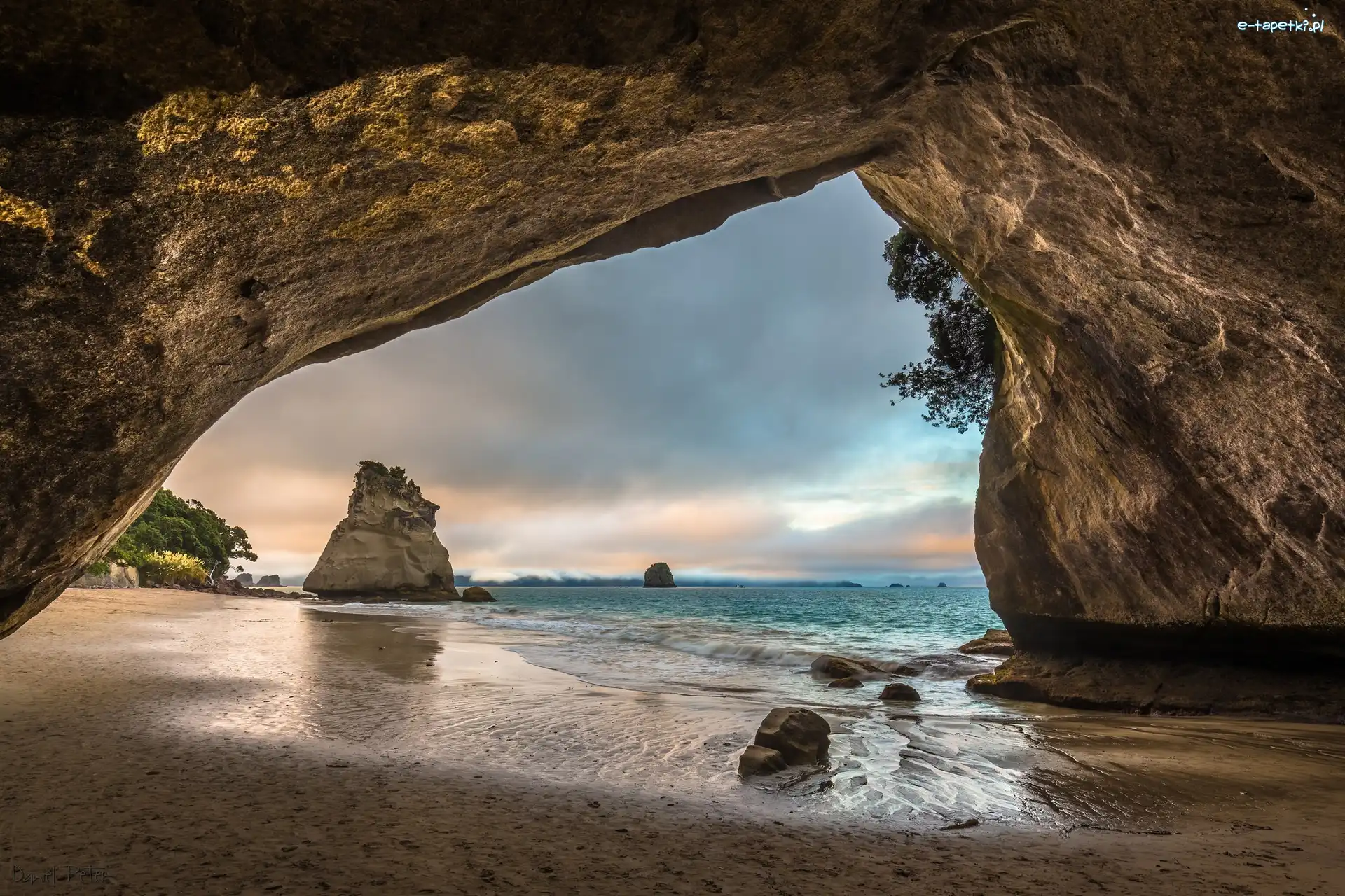 Region Waikato, Morze, Skały, Jaskinia, Zatoka Cathedral Cove, Półwysep Coromandel, Nowa Zelandia