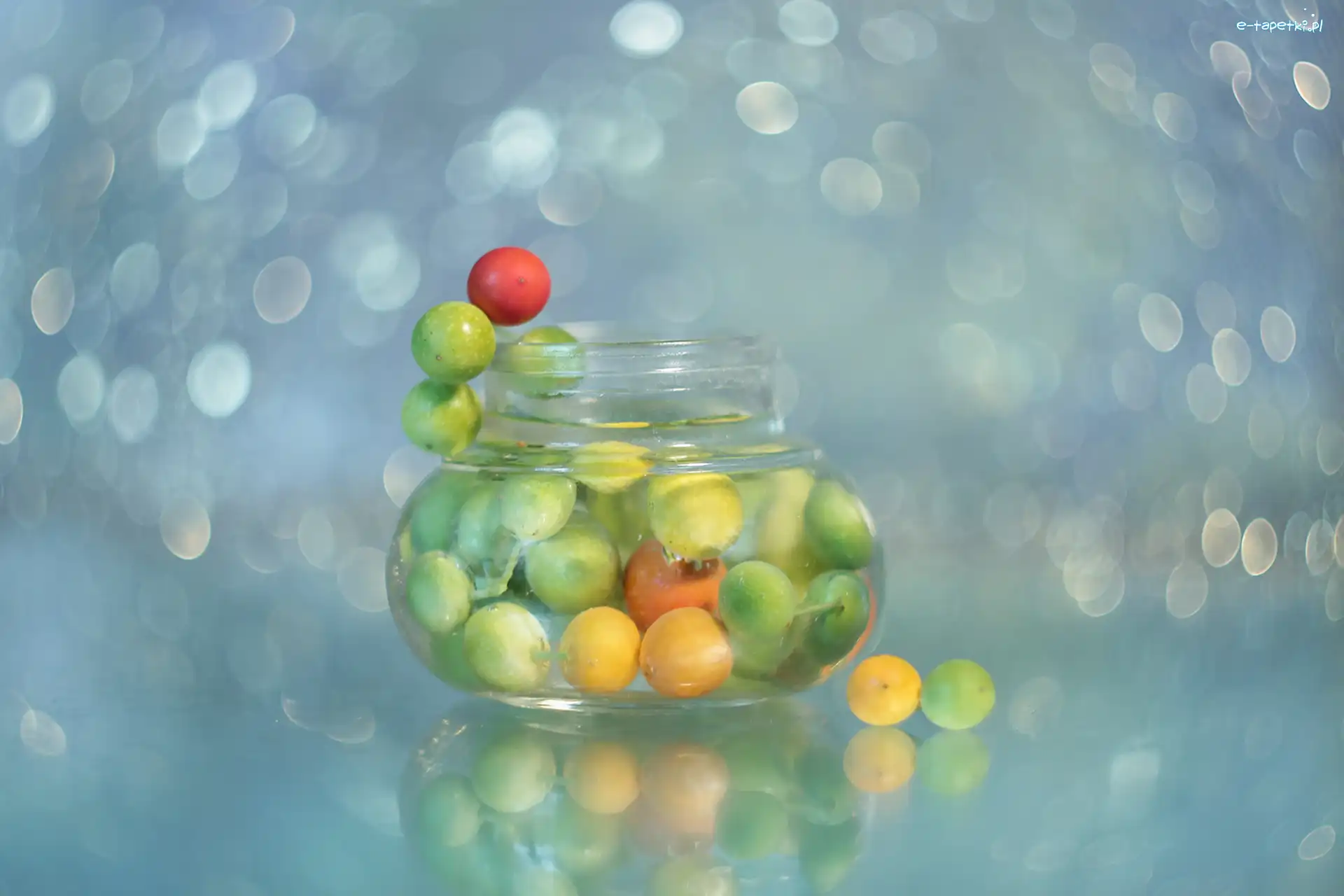 Kolorowe, Owoce, Jagody, Bokeh, Wazonik